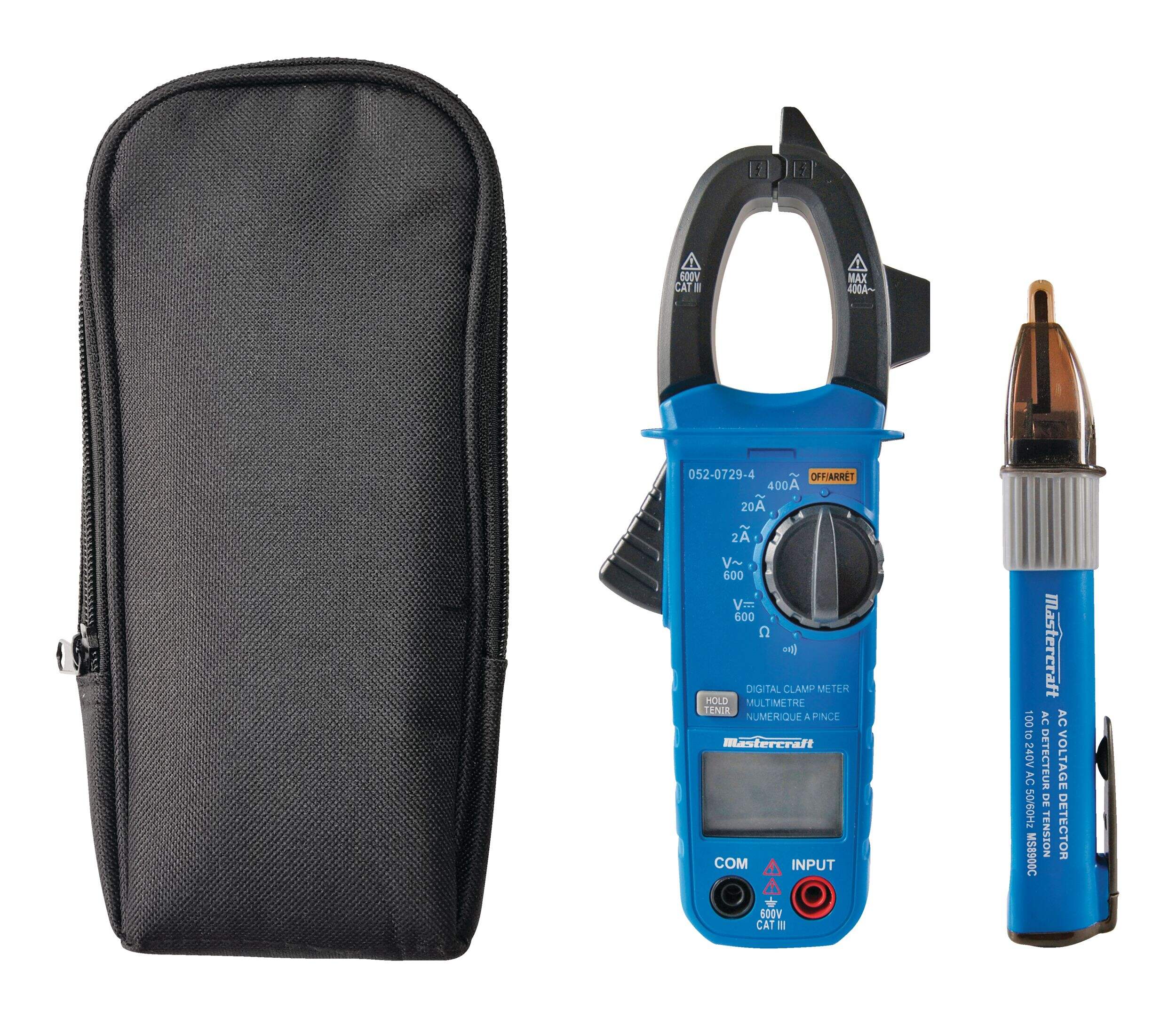 Mastercraft Digital Clamp Meter with Voltage Tester, Test Leads and Carrying Case , Blue Composite_or_Mixed