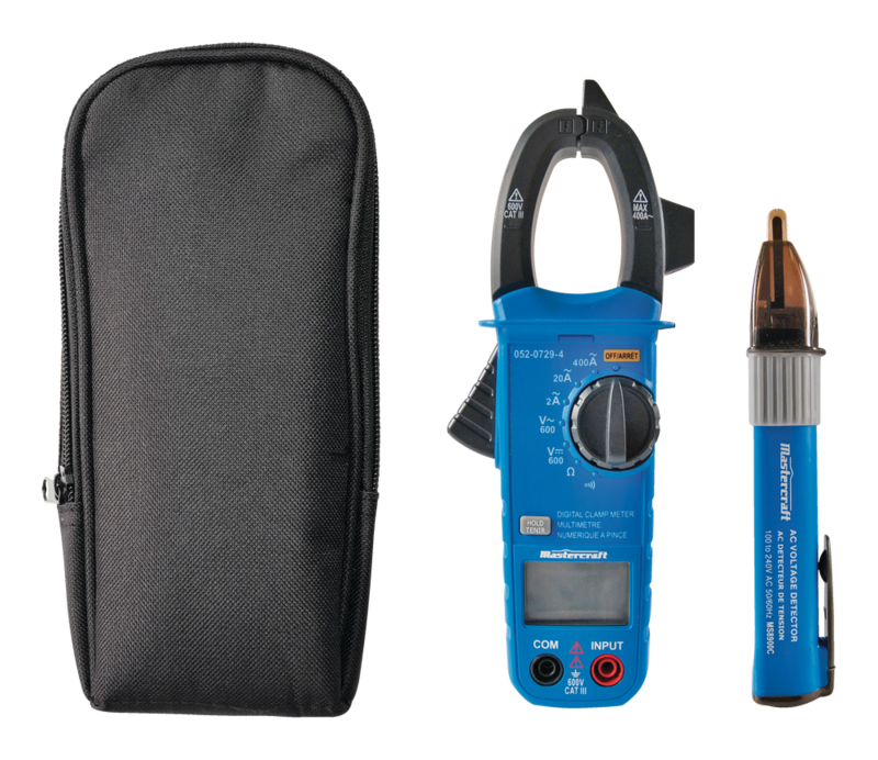 Mastercraft Digital Clamp Meter with Voltage Tester, Test Leads and