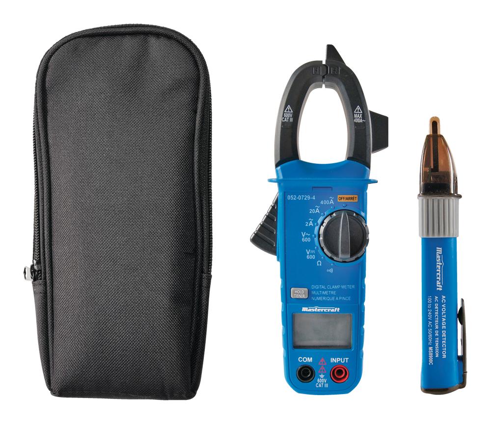Multimètre à pince numérique Mastercraft avec testeur de tension, fils