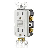 Leviton AGTR1-742 SmartlockPro Dual Function AFCI/GFCI Outlet, 15A, 125V, Self-Grounding Clip, White Front_Three_Fourths_Angled_Left