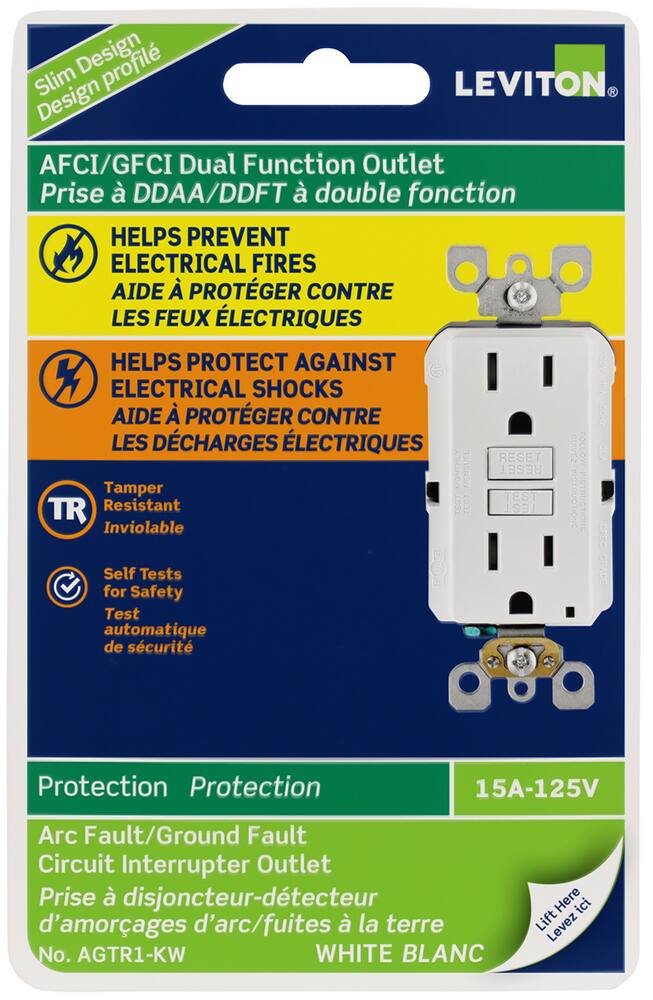 Leviton Agtr1 742 Smartlockpro Dual Function Afcigfci Outlet 15a 125v Self Grounding Clip 5584