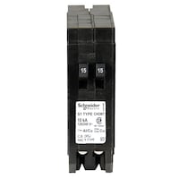 Square D CHOMT1515CP Homeline Tandem Circuit Breaker, Black, 15/15A, 120V, 1 Pole Front_Elevated