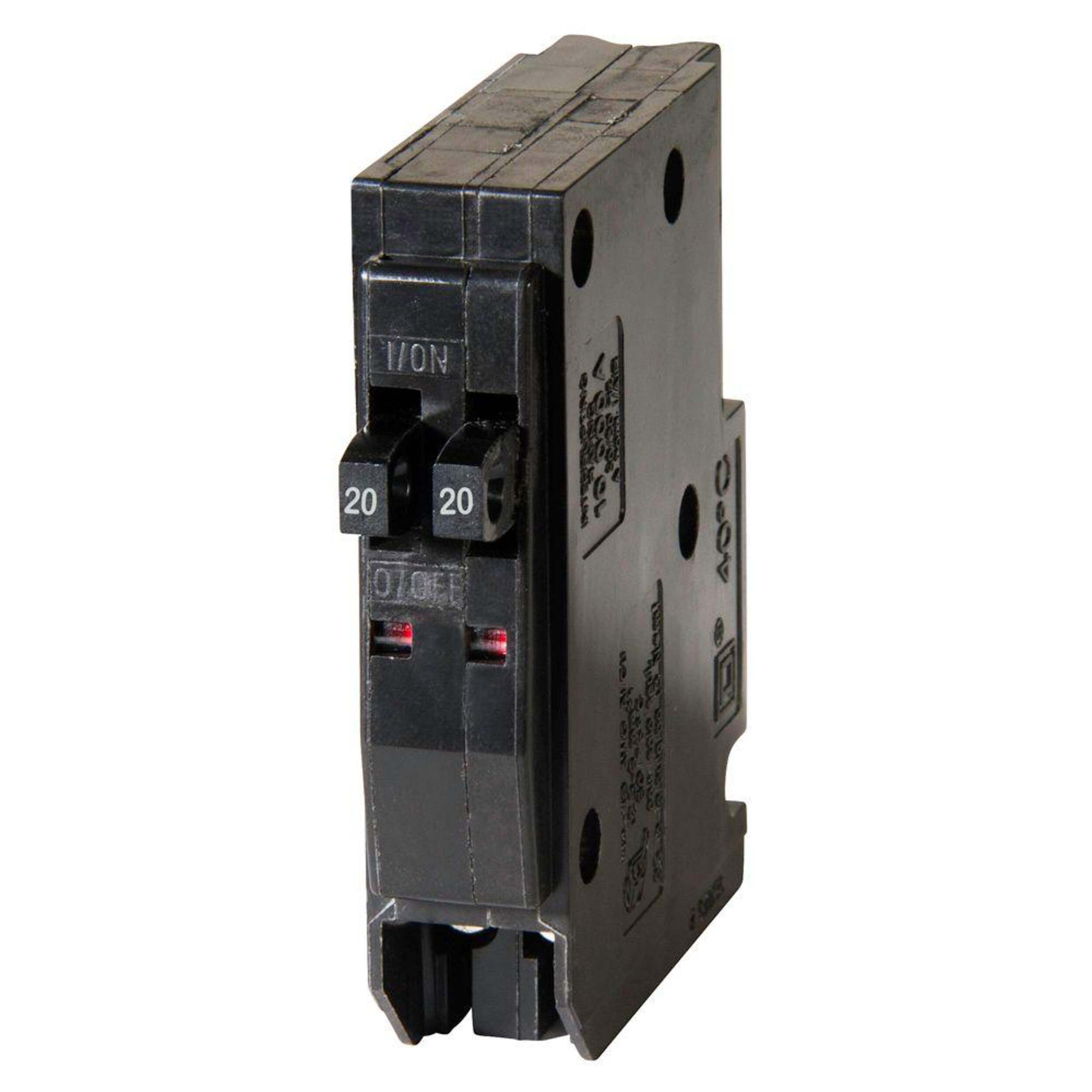 Square D QO2020CP QO Tandem Circuit Breaker, Black, 20A, 120V, 1 Pole Front_Angled_Left