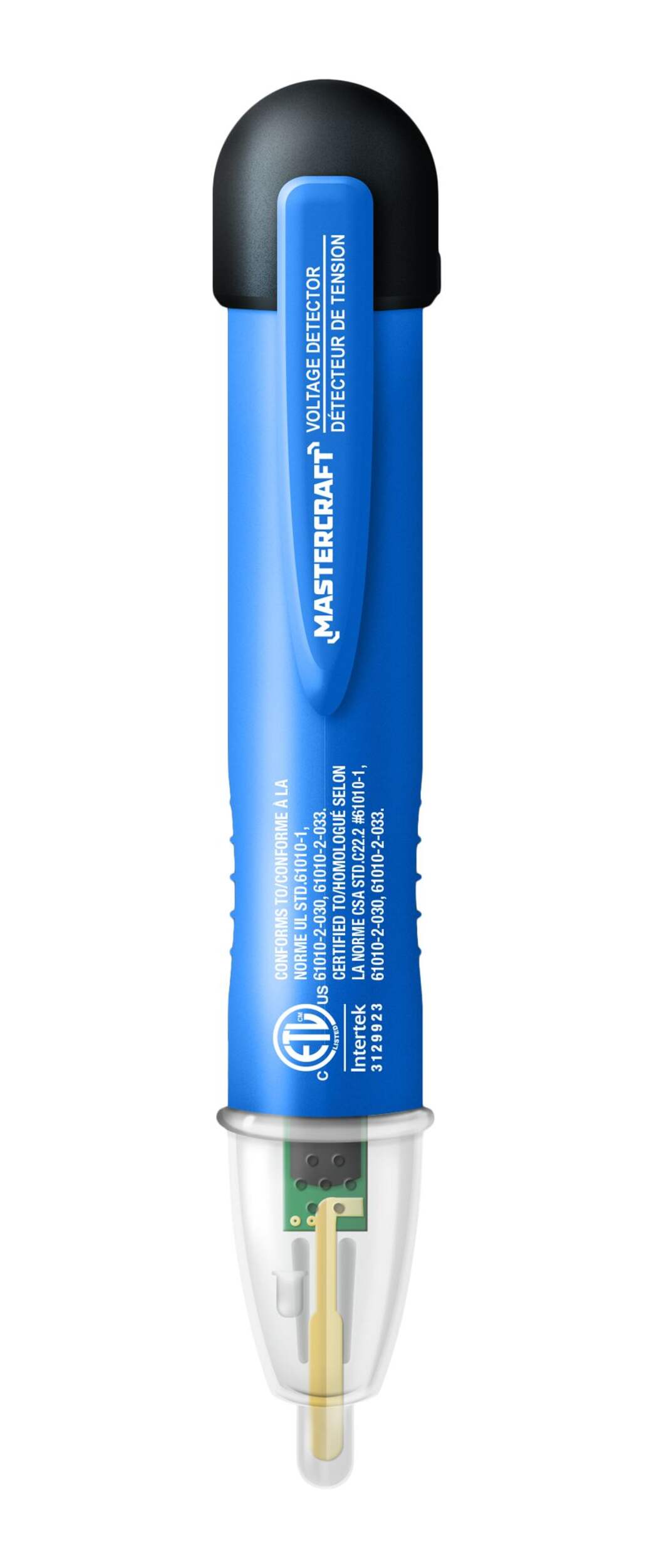 Mastercraft 70-1000V AC Voltage Tester with LED Flash and Built-In Buzzer, Blue Front_Flat