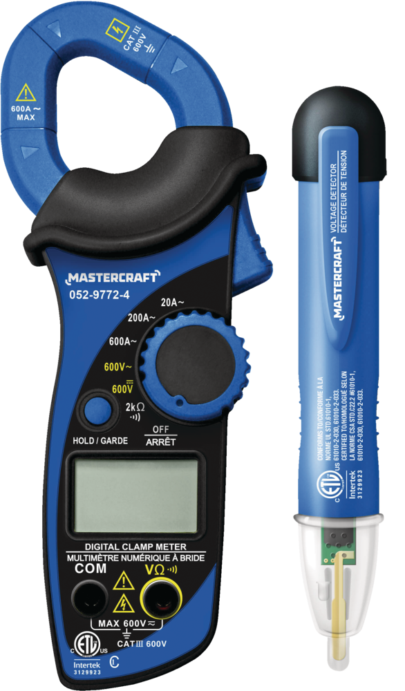 Mastercraft Clamp Meter/Voltage Tester Kit with 3.5-in LCD Display, LED  flash and Built-in Buzzer