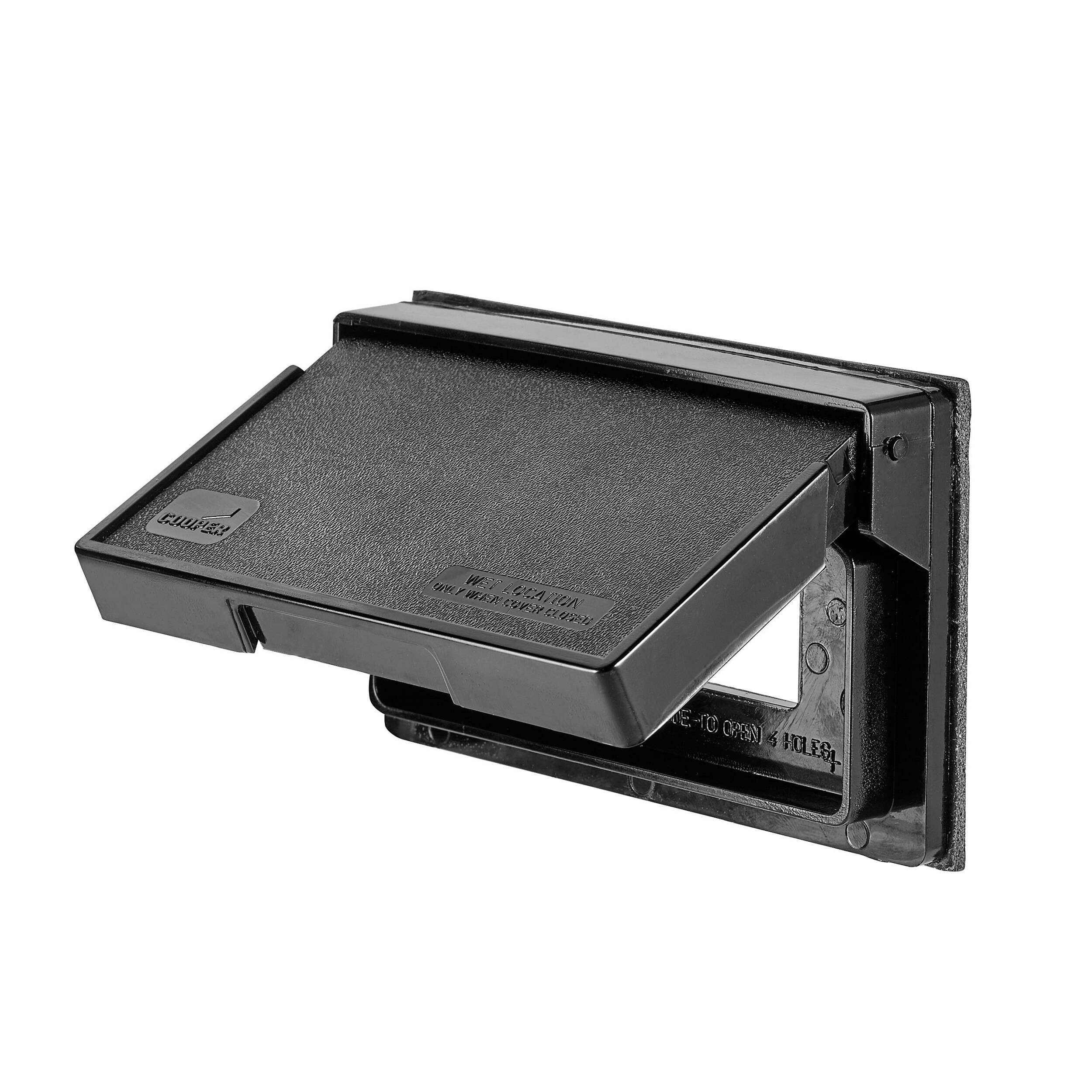 Waterproof GFCI Cover with Self Closing Lid, 20A, 120V, Black Front_Angled_Left