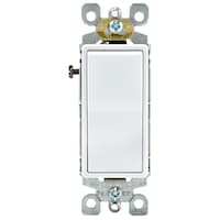 Leviton 05603-M52 Decora 3-Way Quiet Rocker Switch, 15A, 120/277V, Self-Grounding, White, 10-pk Front_Flat