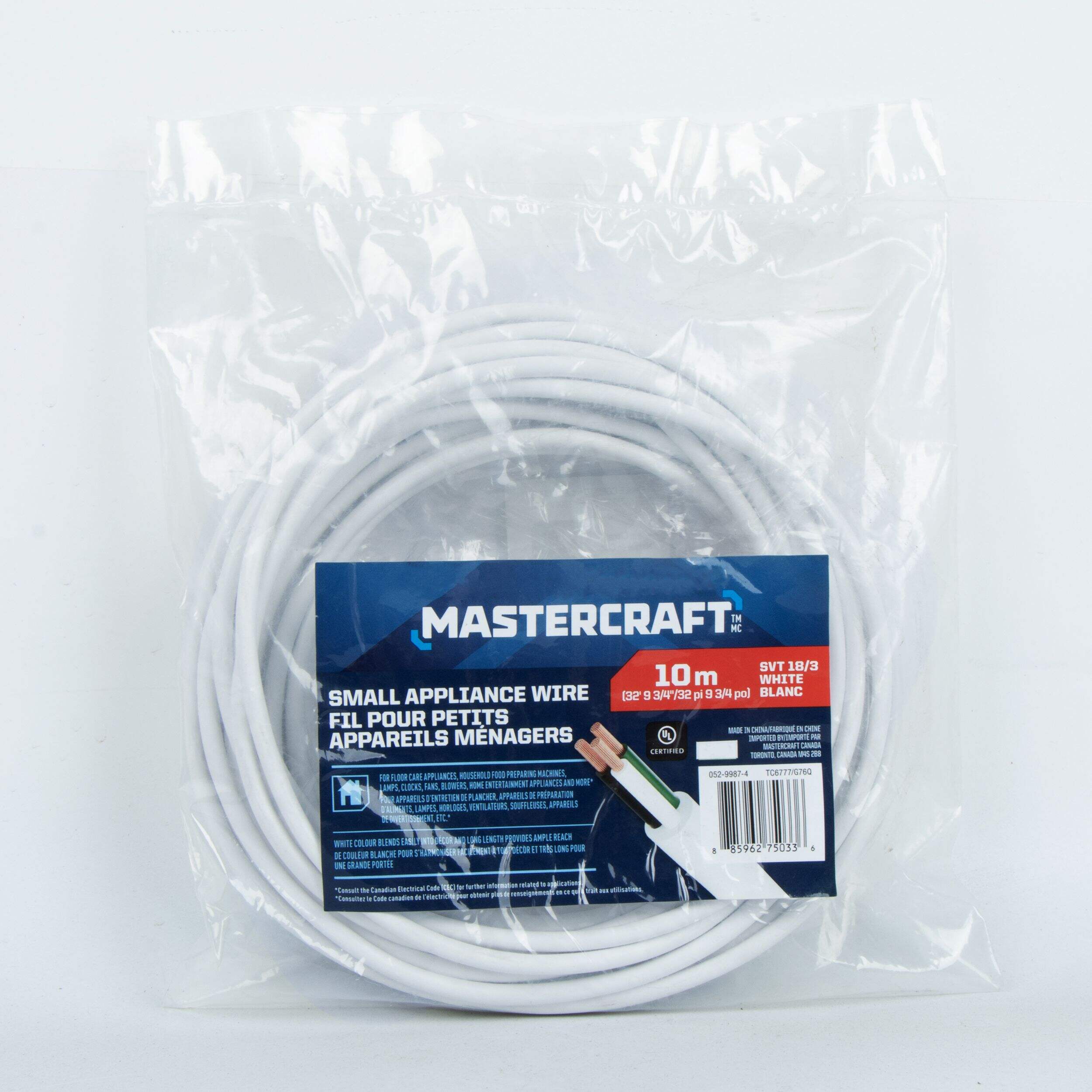 SVT Electrical Cord, 18-3, White, 32.8-ft Front_Flat