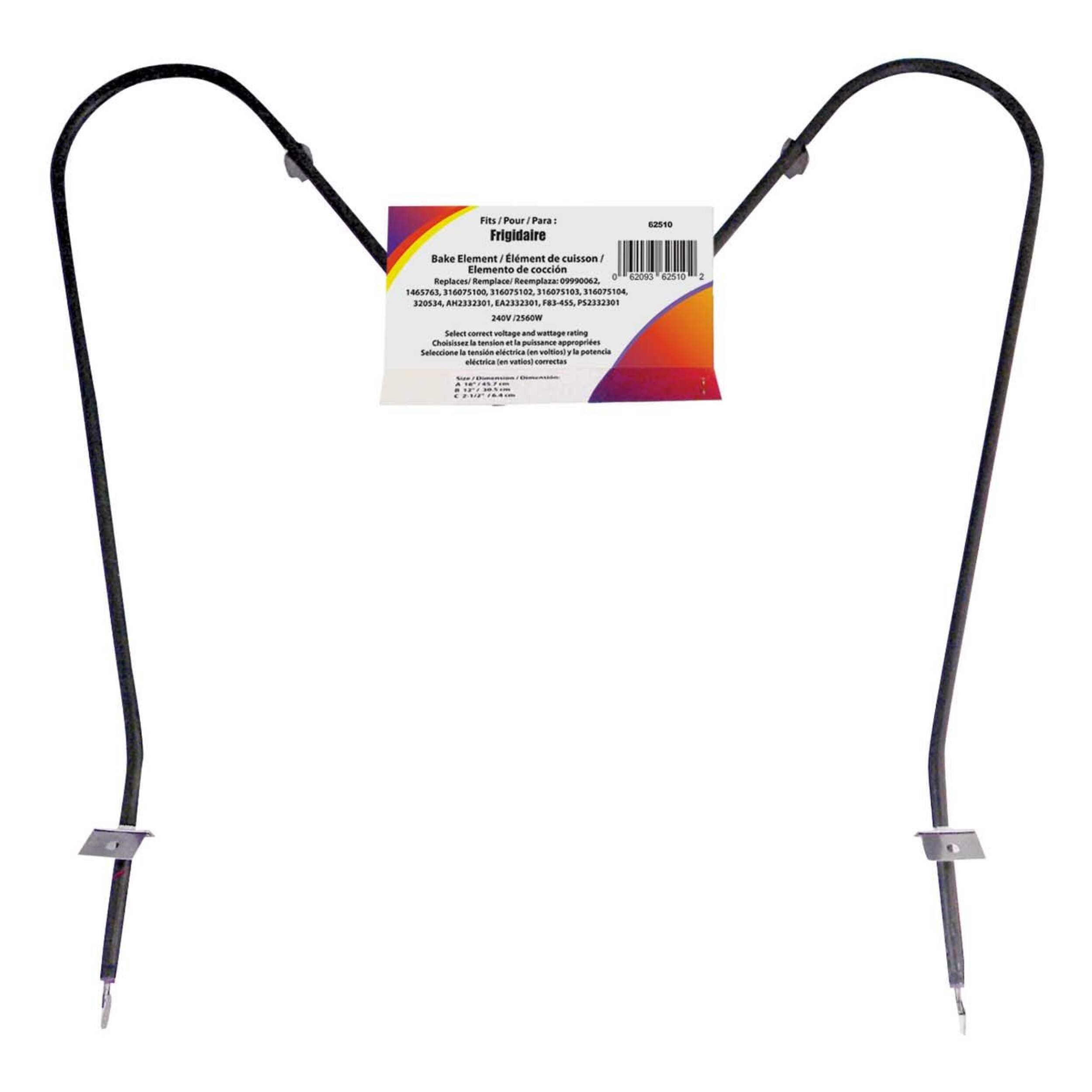 Laser 62510/2 Frigidaire Oven/Bake Element with Straight Spade Connector, 2360W, 30-in Front_Flat