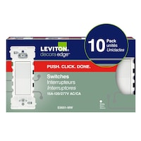 Leviton Decora Edge 15A Single Pole Switch, White, 10-pk Front_Elevated