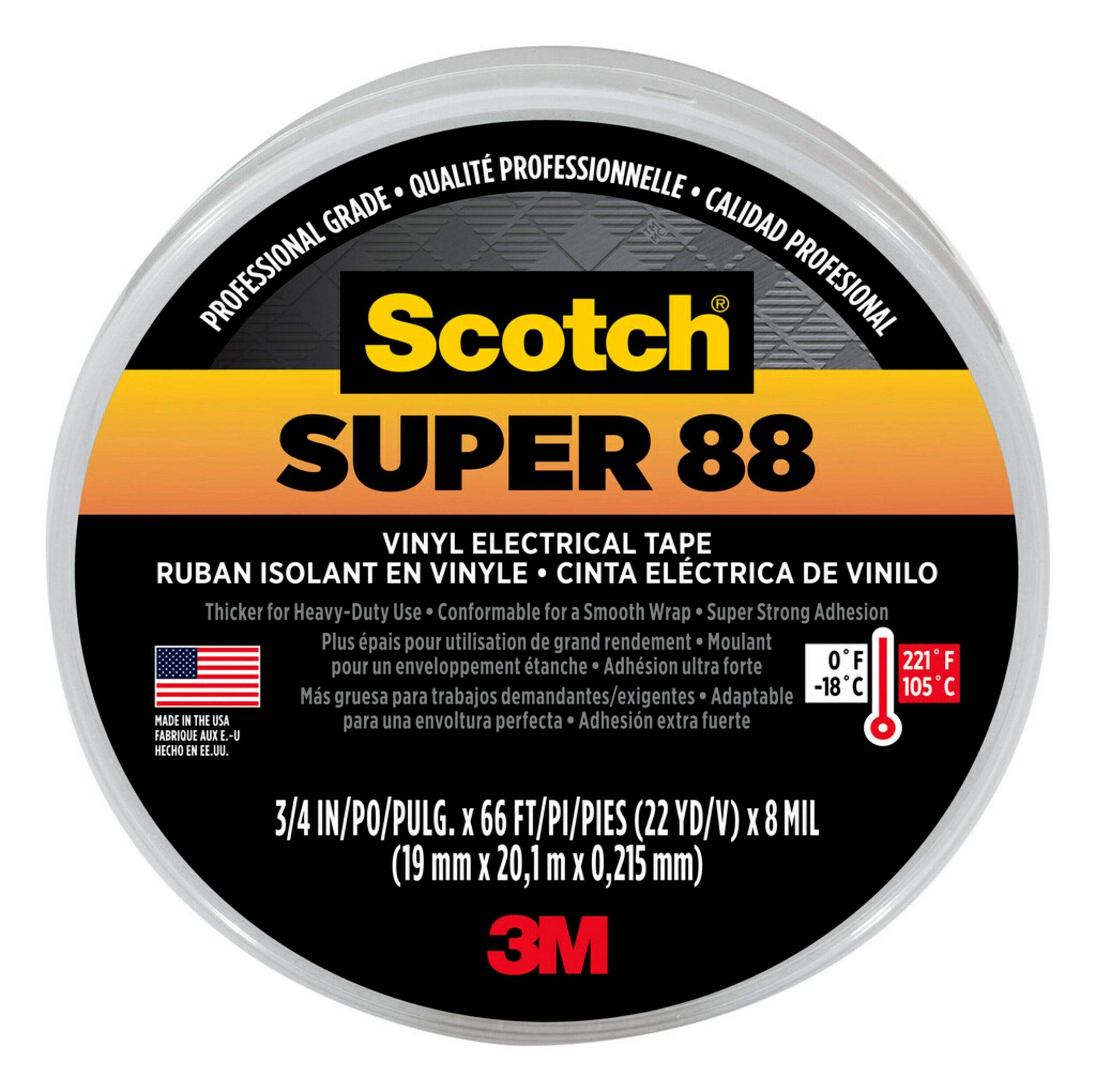 Scotch Super 88 3M Black Electrical Tape, 66-ft x 3/4-in Overhead_Flat