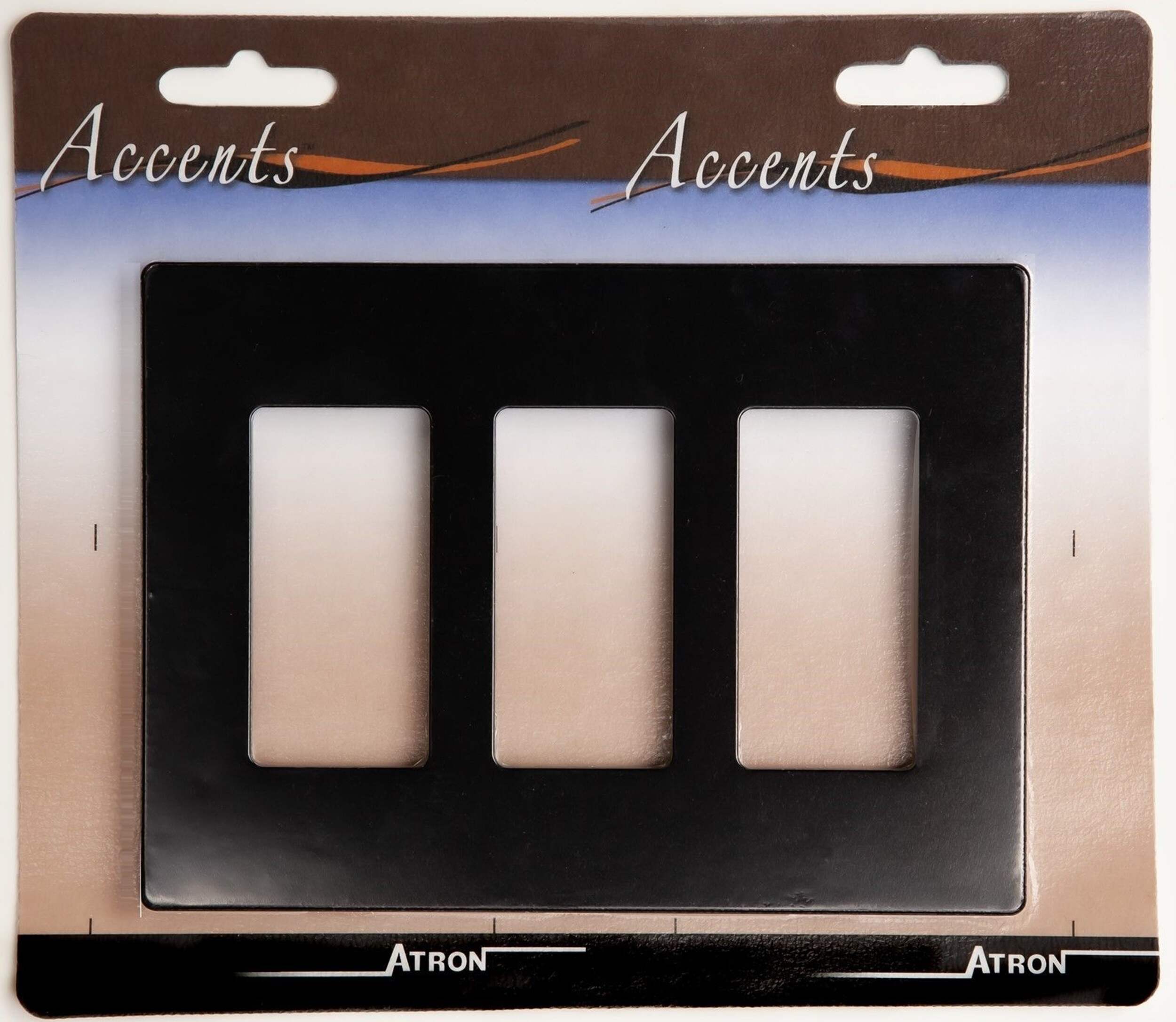 Plaque triple interrupteur à bascule sans vis Atron, noir Front_Flat