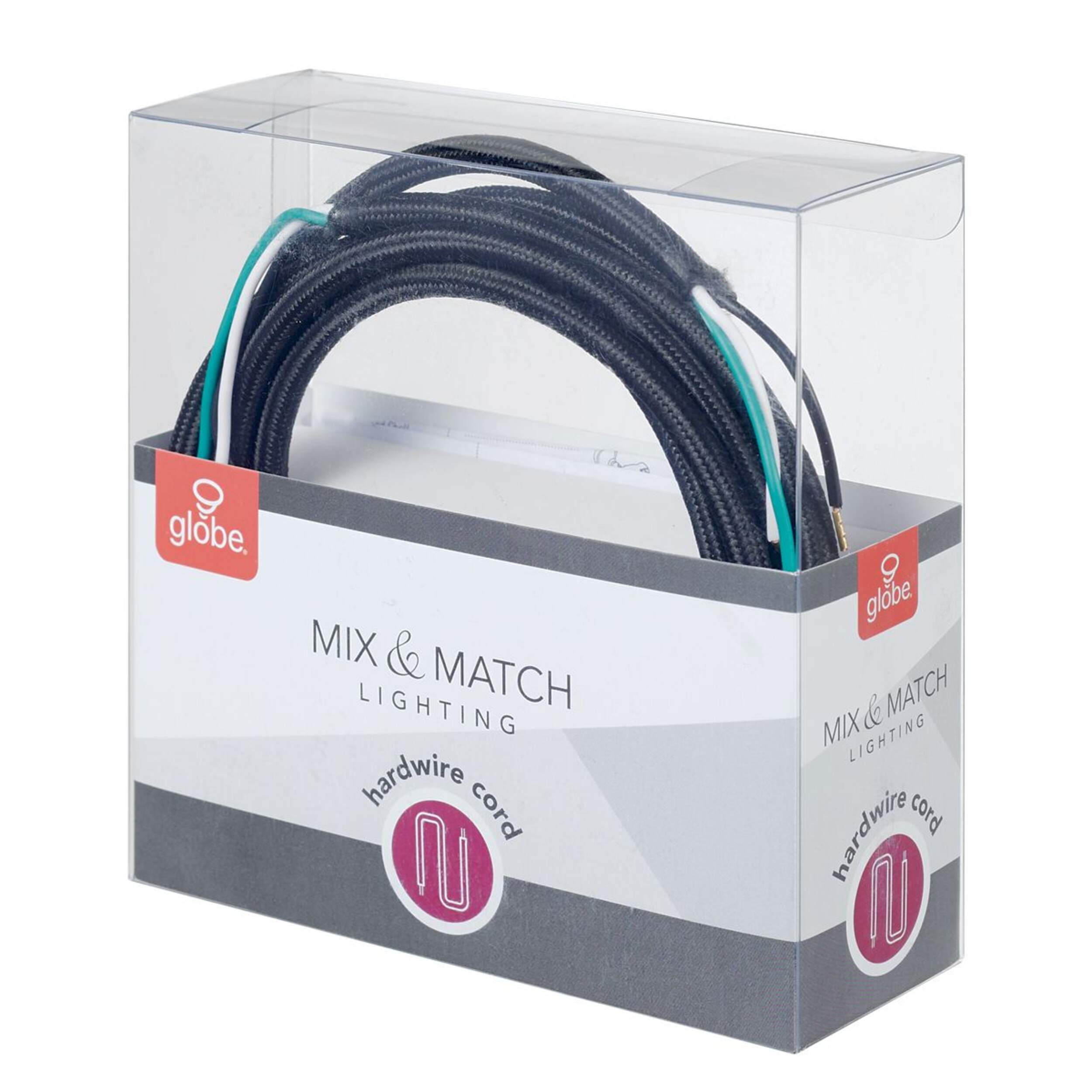 Globe Designer Cord, Black, 8-ft Front_Three_Fourths_Angled_Left