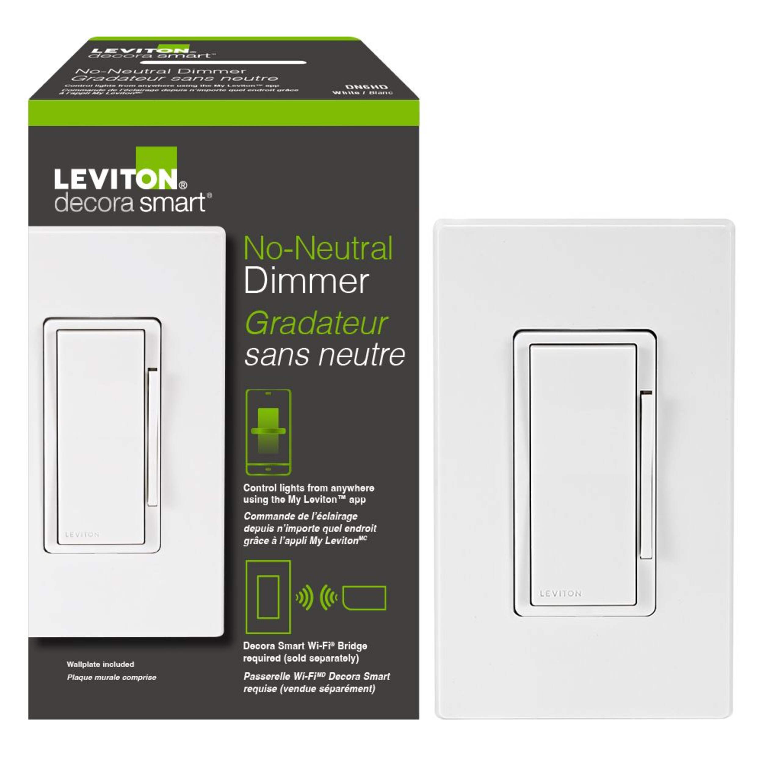 Leviton Decora Smart No-Neutral 600W Dimmer Front_Elevated
