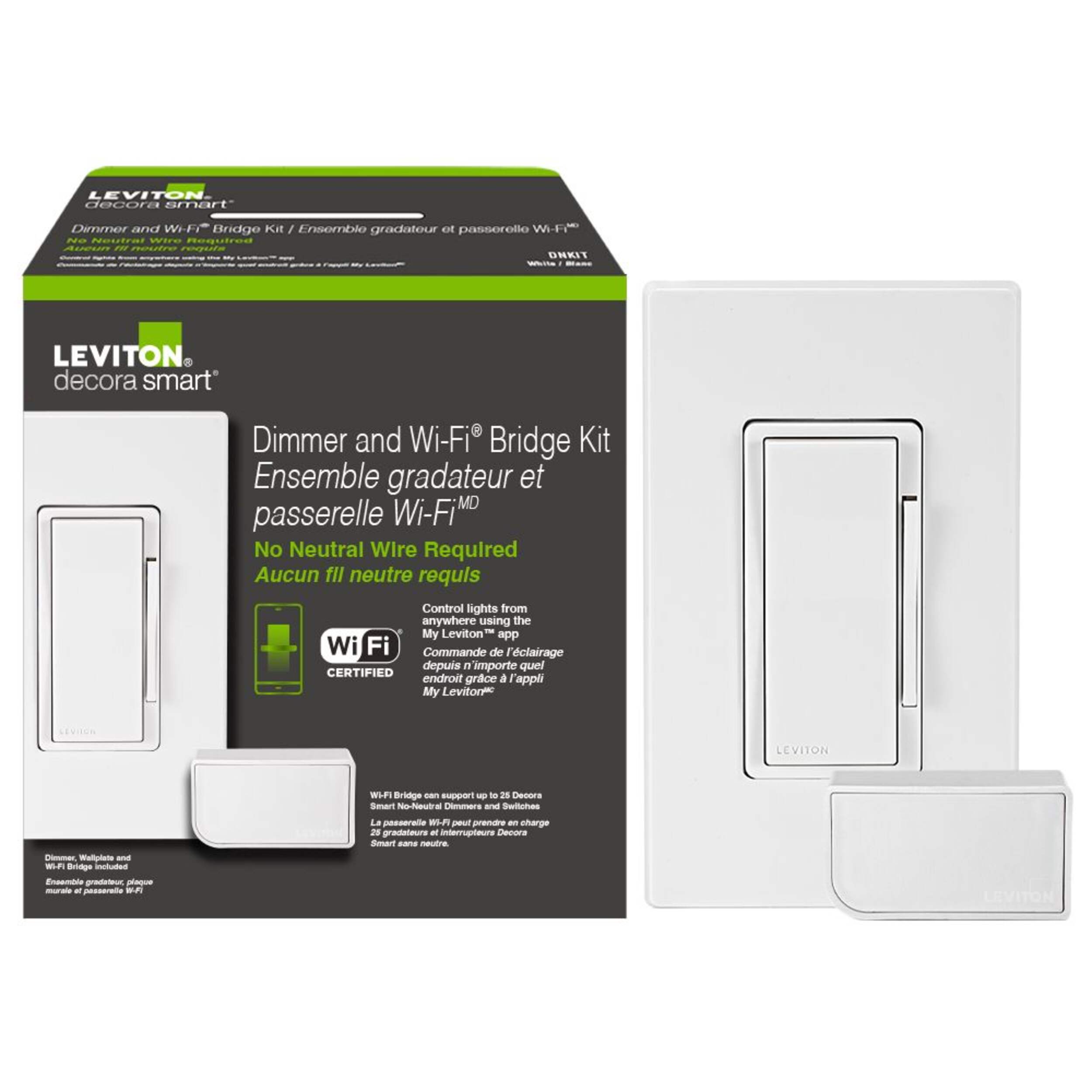 Leviton Decora Smart No-Neutral Dimmer/Bridge Kit Front_Elevated