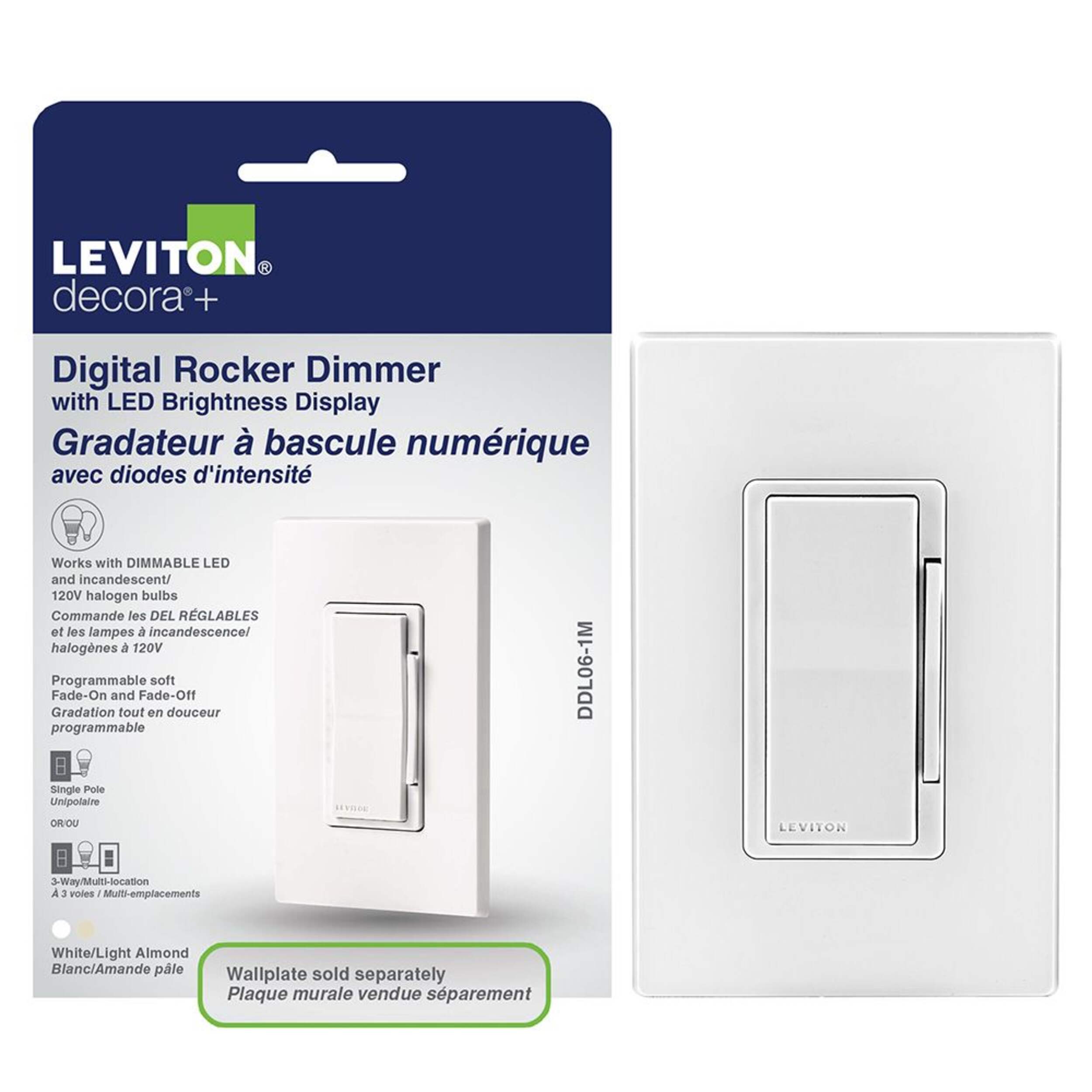 Gradateur numérique Decora unipolaire/3 voies/cmd lieu multi Leviton Front_Flat
