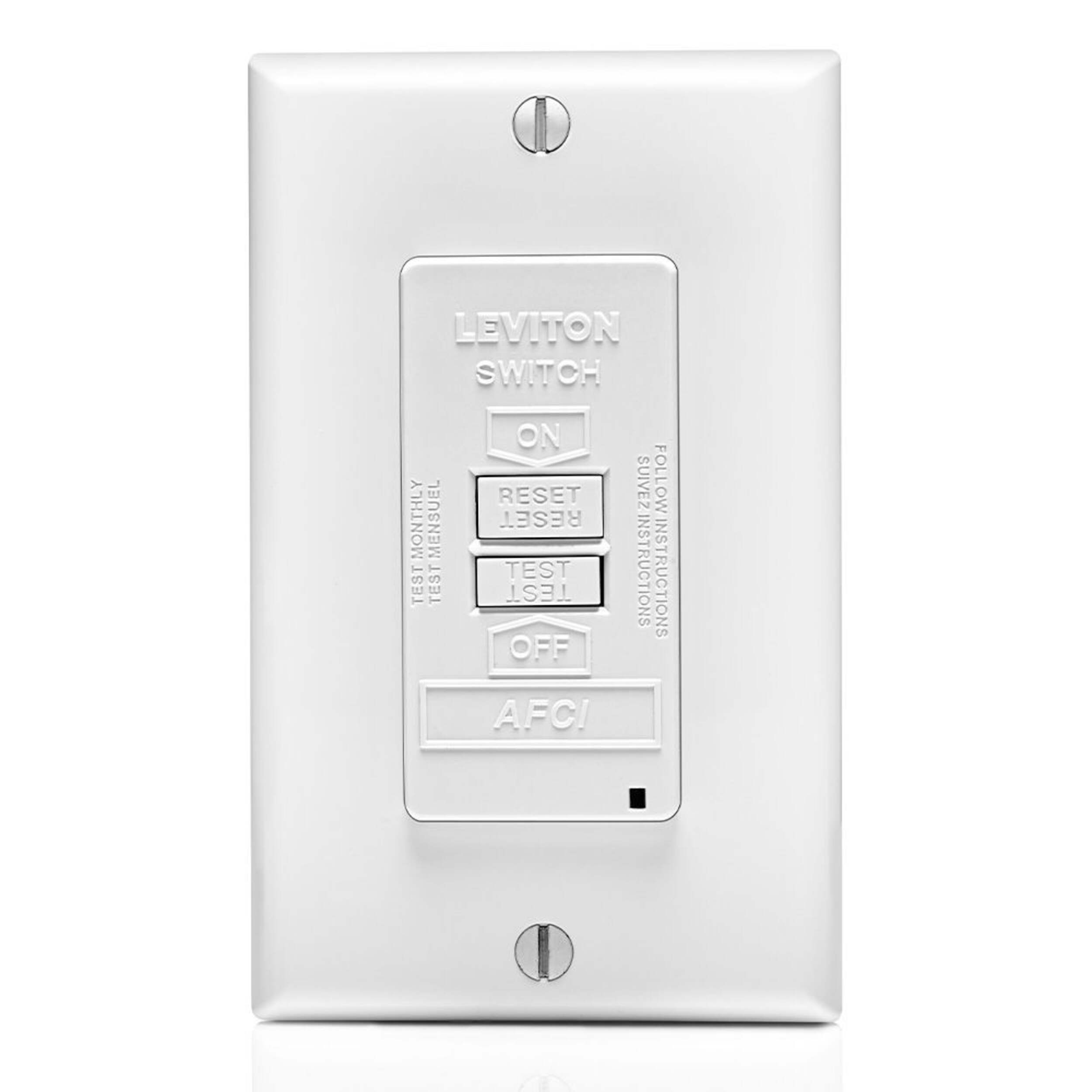 Leviton 20A-125V Blank Face AFCI, White Front_Flat
