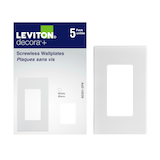 Leviton 1-Gang Screwless Plate, White, 5-pk Front_Flat