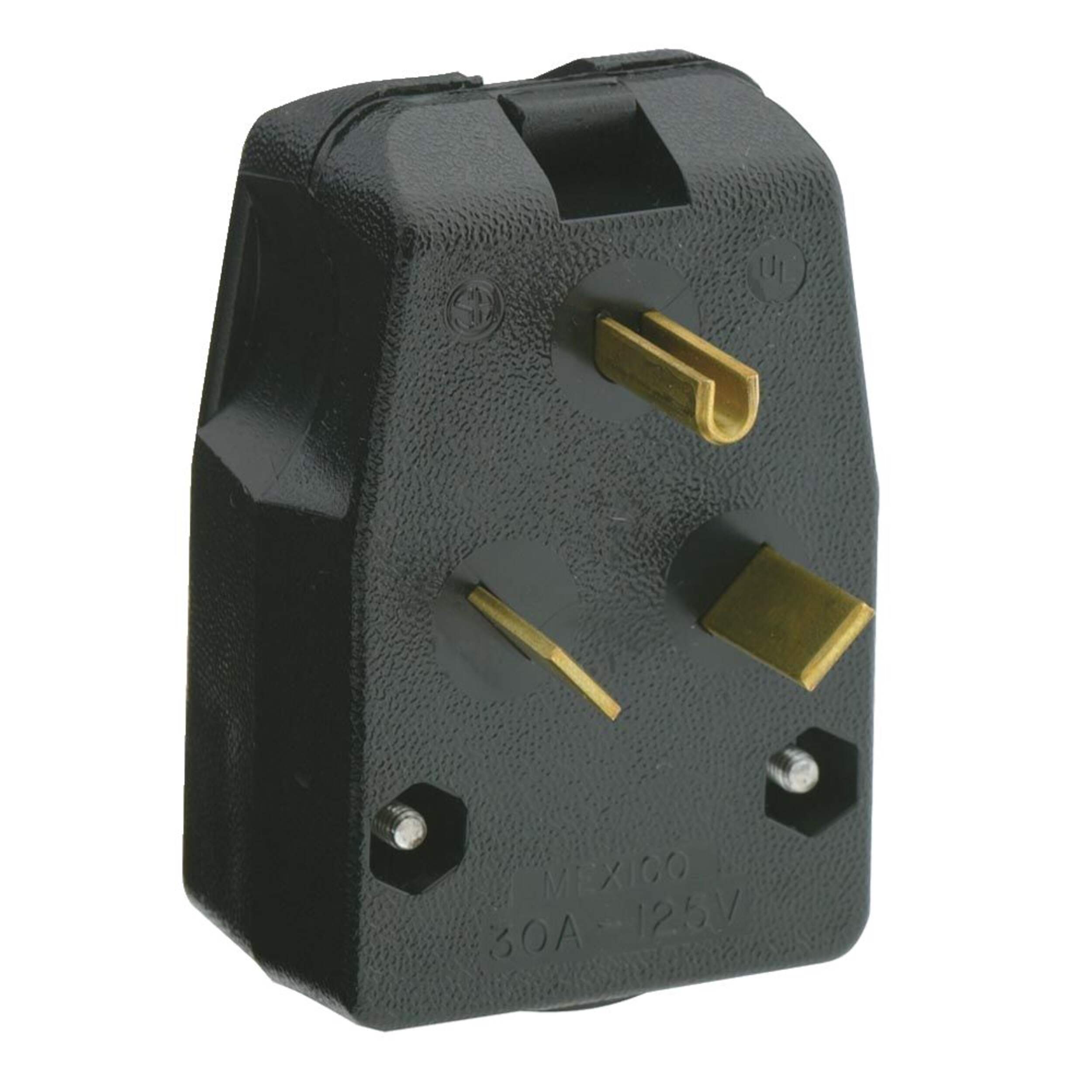 Leviton Angle Travel Trailer Plug, Black, 30A-125V Back_Angled_Left
