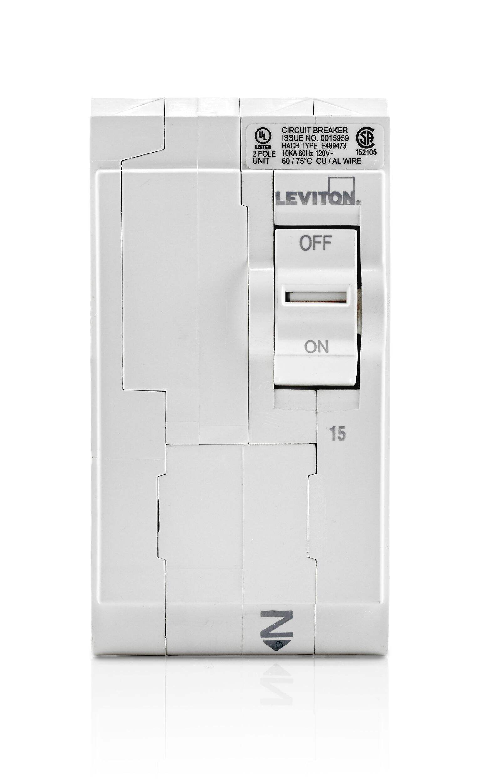 Leviton 15A 2-Pole Breaker Front_Flat