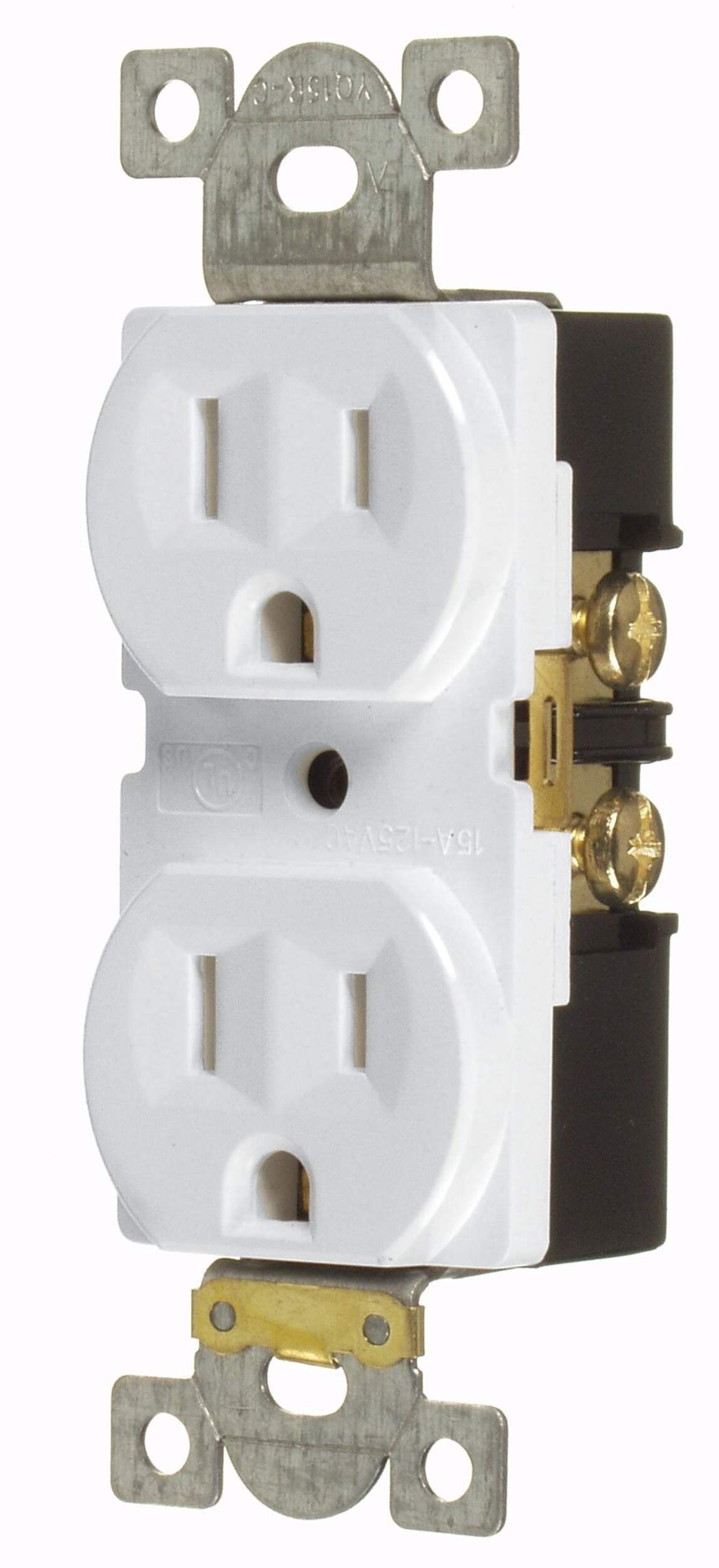Vista Heavy Duty Duplex Outlet, White Front_Angled_Left