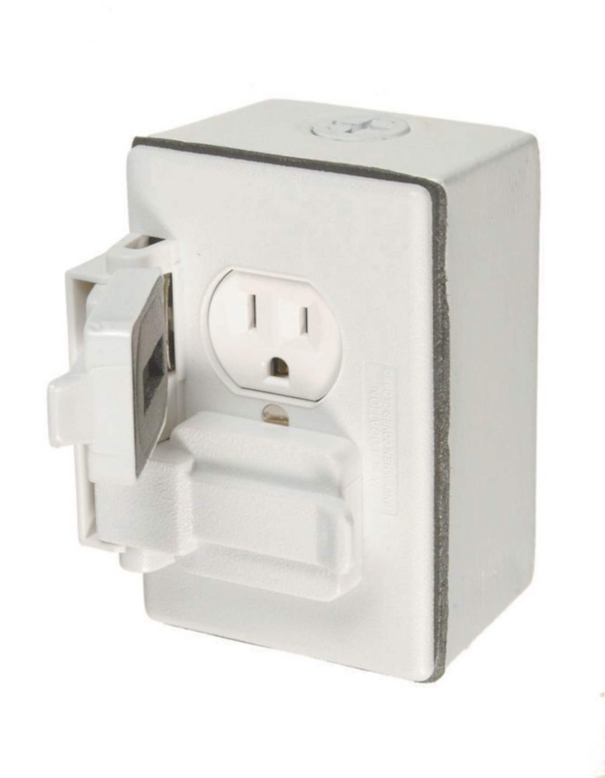 Vista Waterproof Duplex Outlet Kit, White Front_Angled_Left
