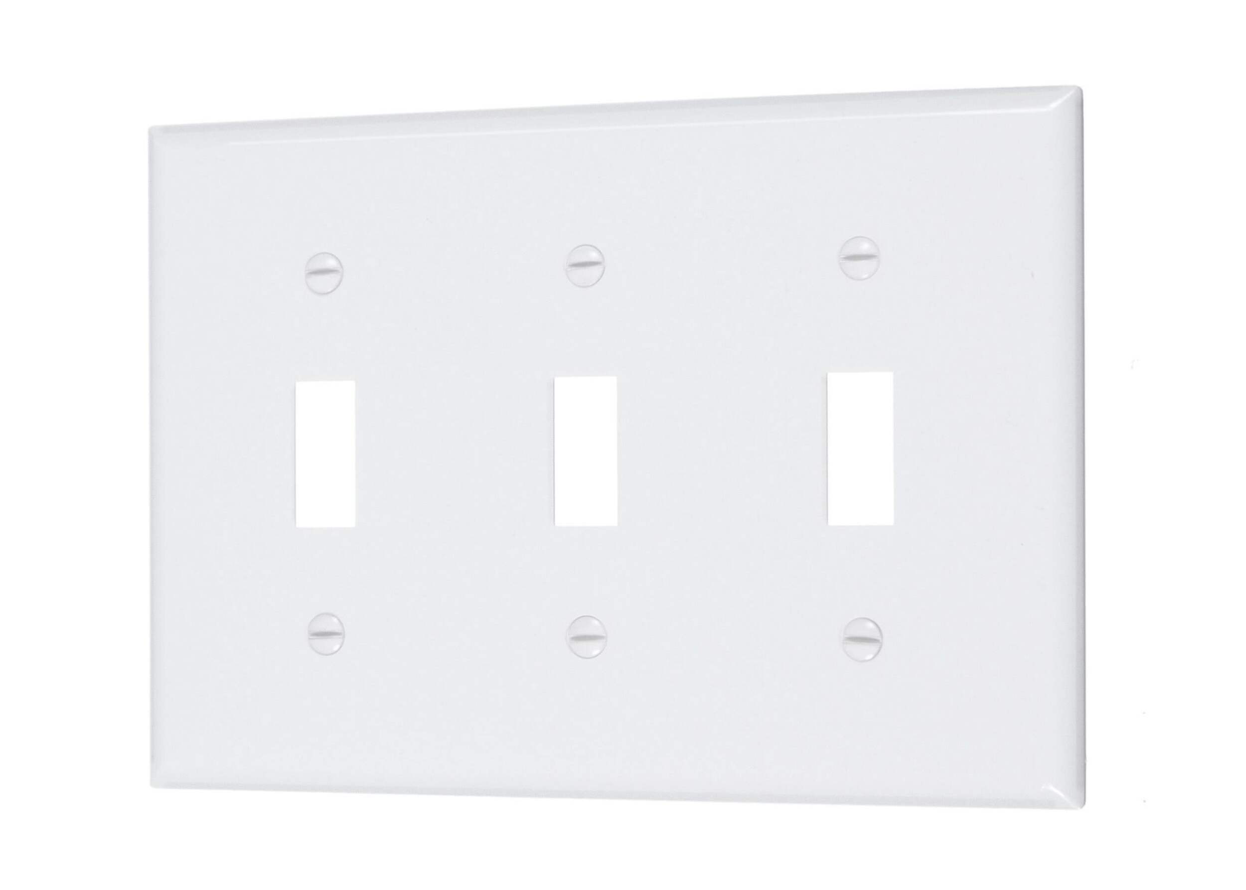 Vista Triple Switch Plate, White Front_Angled_Left