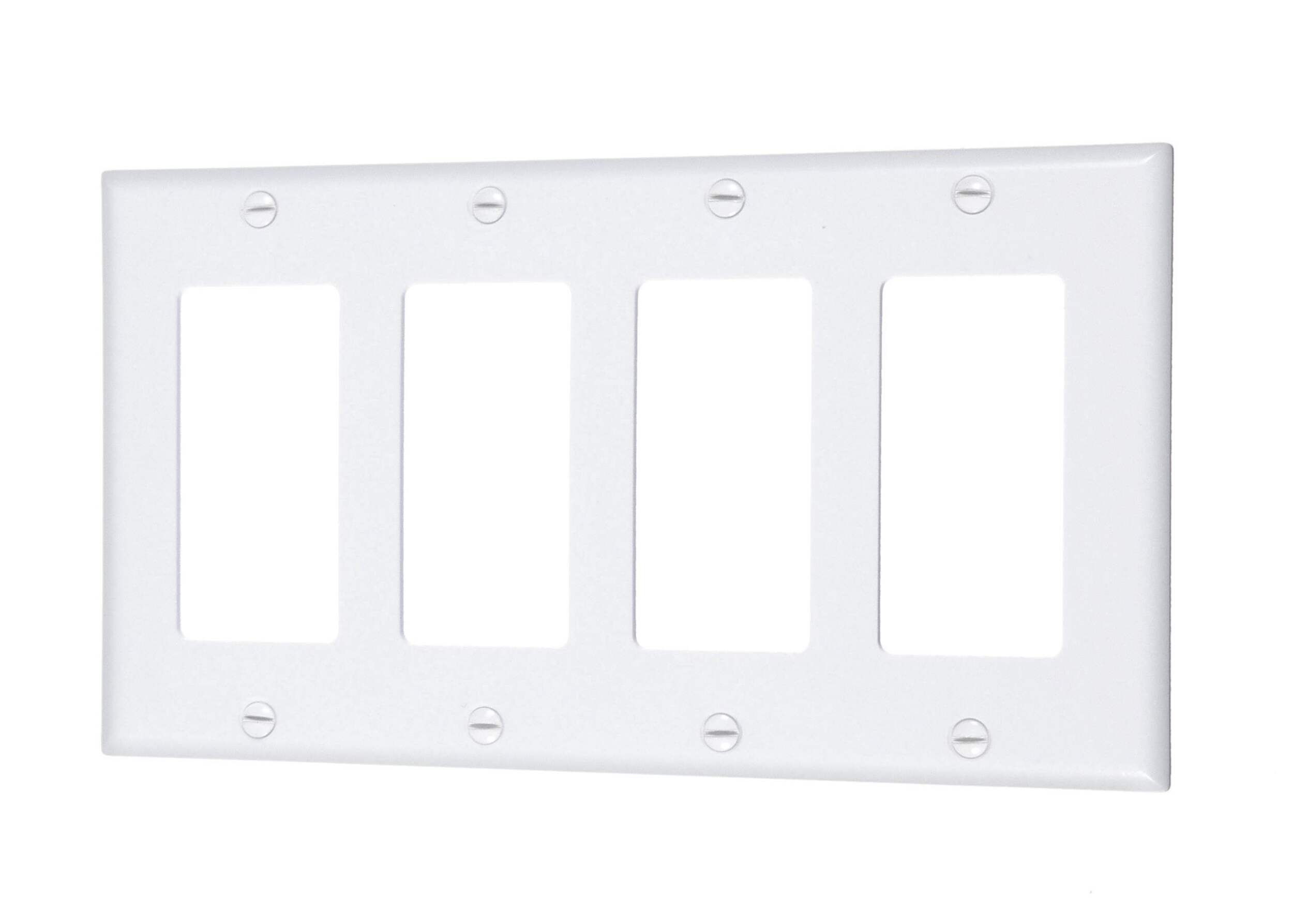 Vista 4-Gang Decor Plate, White Front_Angled_Left