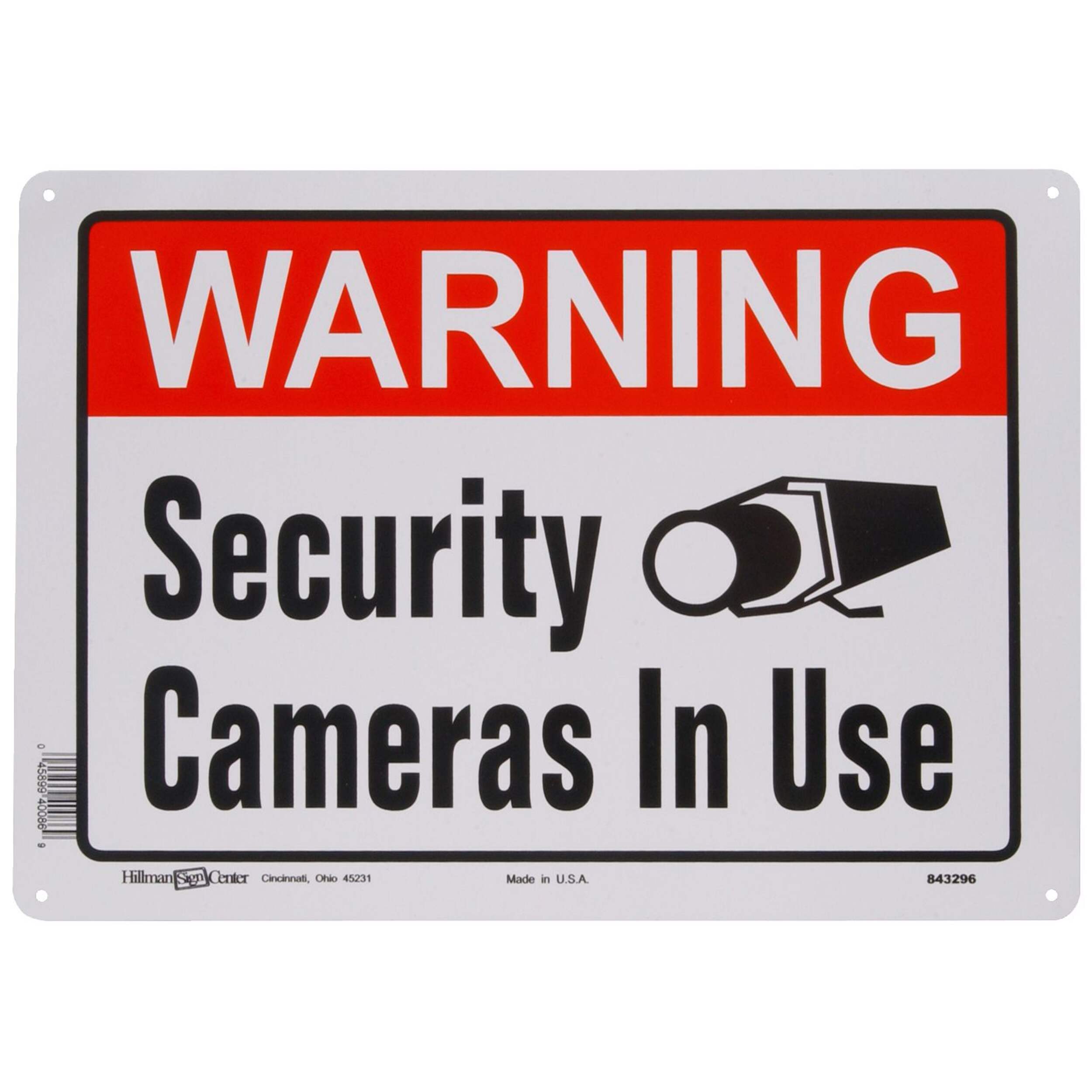 Hillman Warning Security Camera In Use Sign, 10-in x 14-in Front_Flat