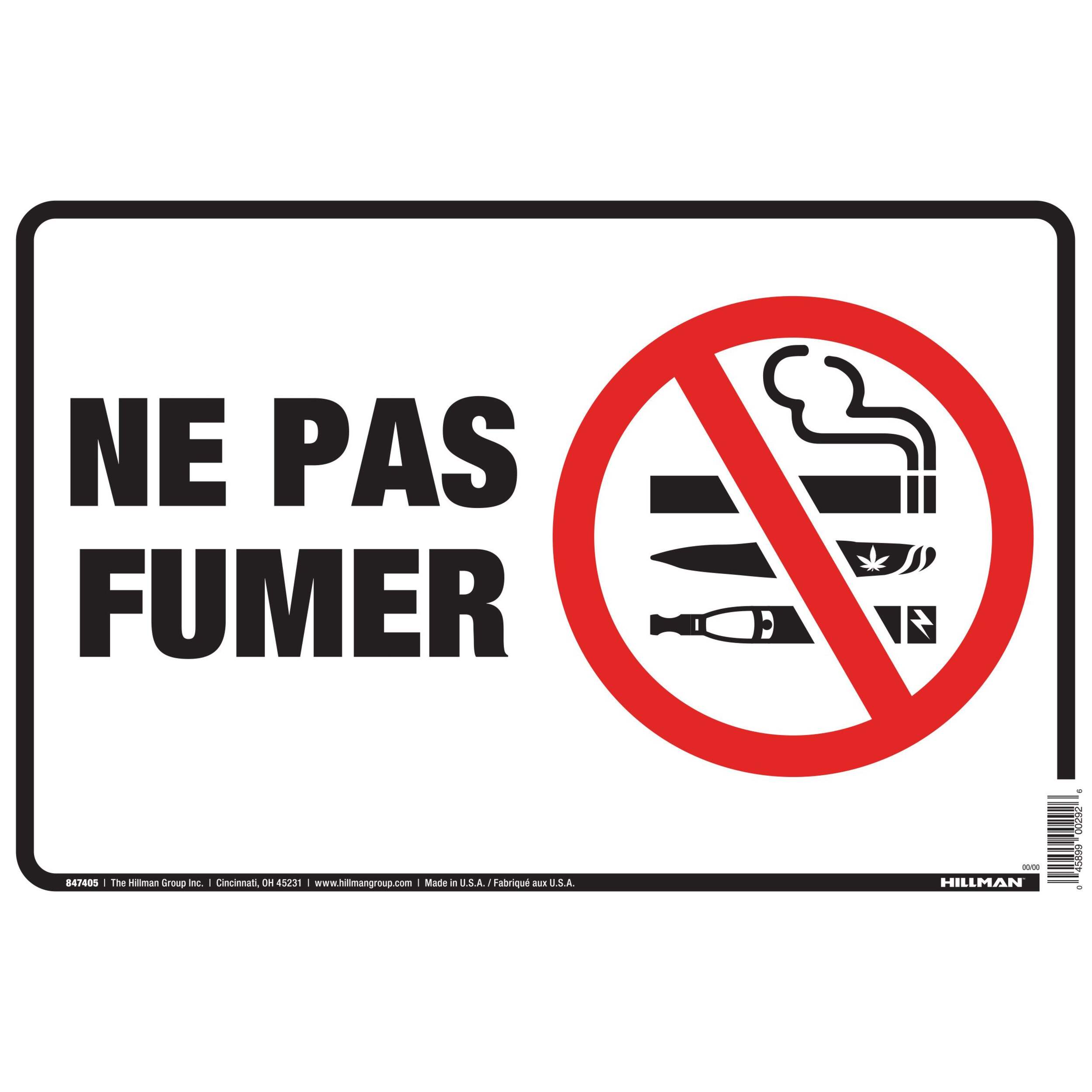 Hillman Ne pas fumer Sign - French, 8-in x 12-in Front_Flat