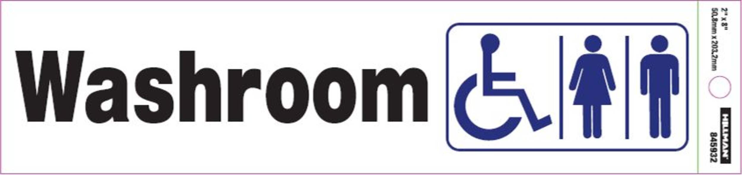Hillman Washroom Sign, 2-in x 8-in Front_Flat