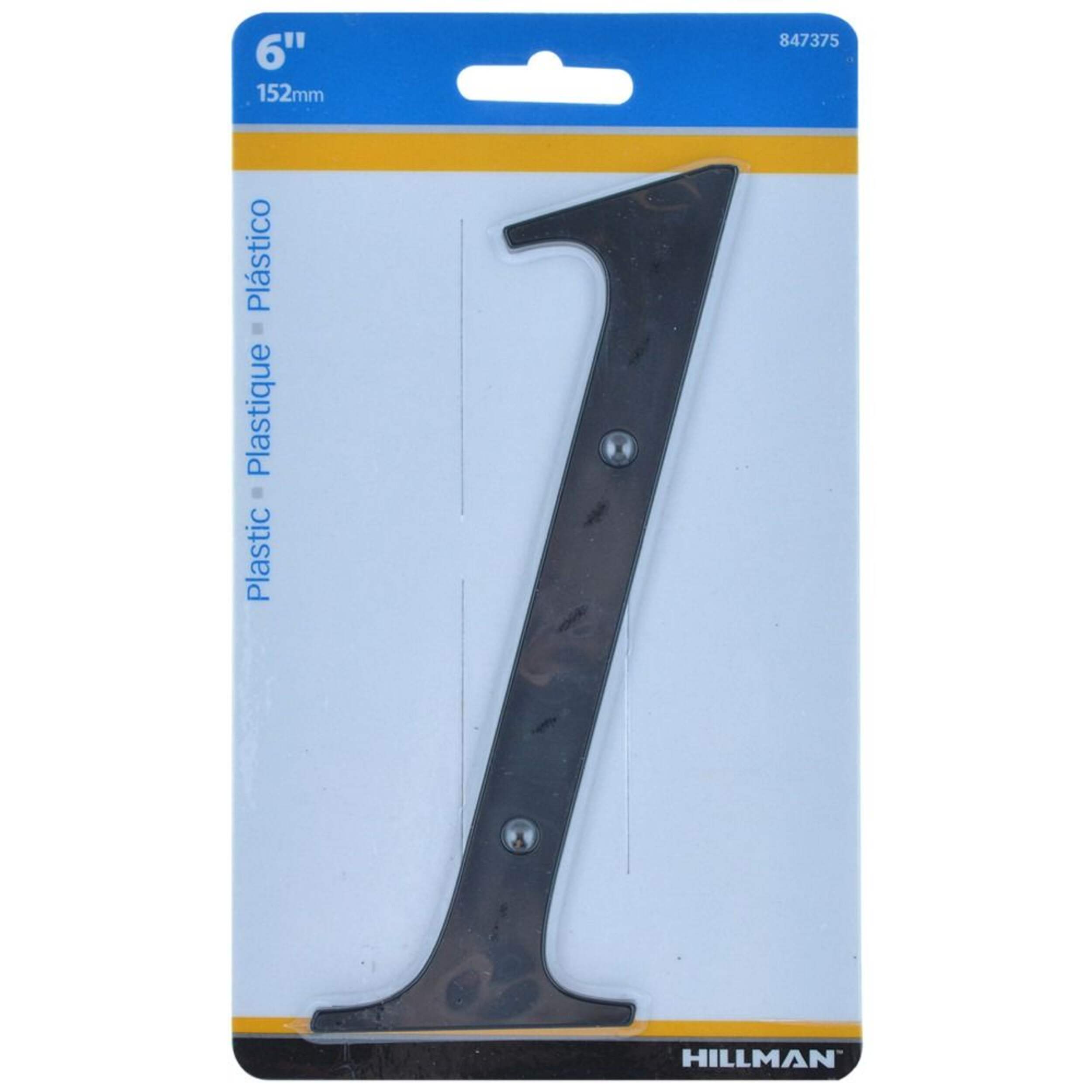Hillman Black Plastic House Number, Number 1, 6-in Front_Flat