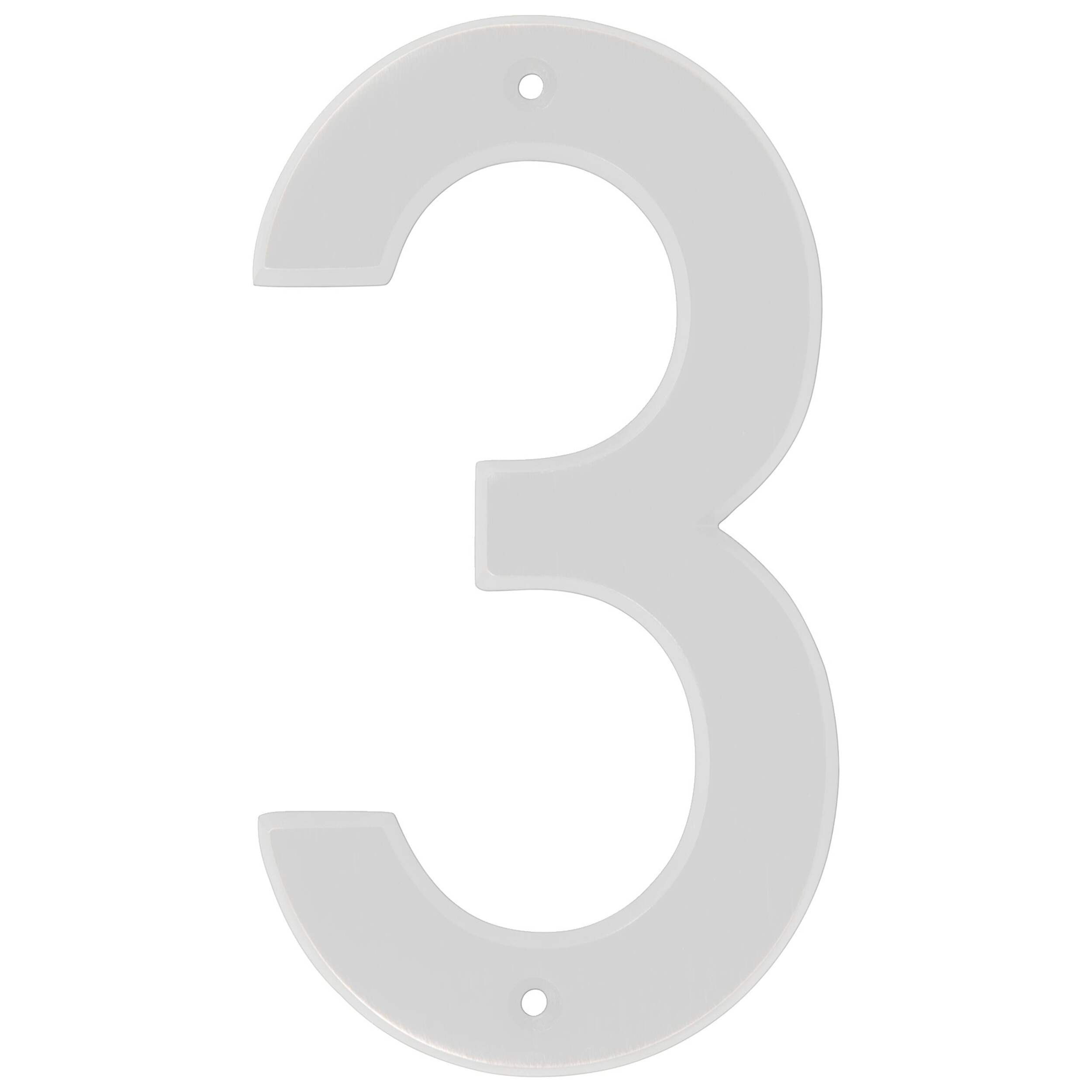 Hillman White Metal House Number, Bold Font, Number 3, 6-in Front_Flat