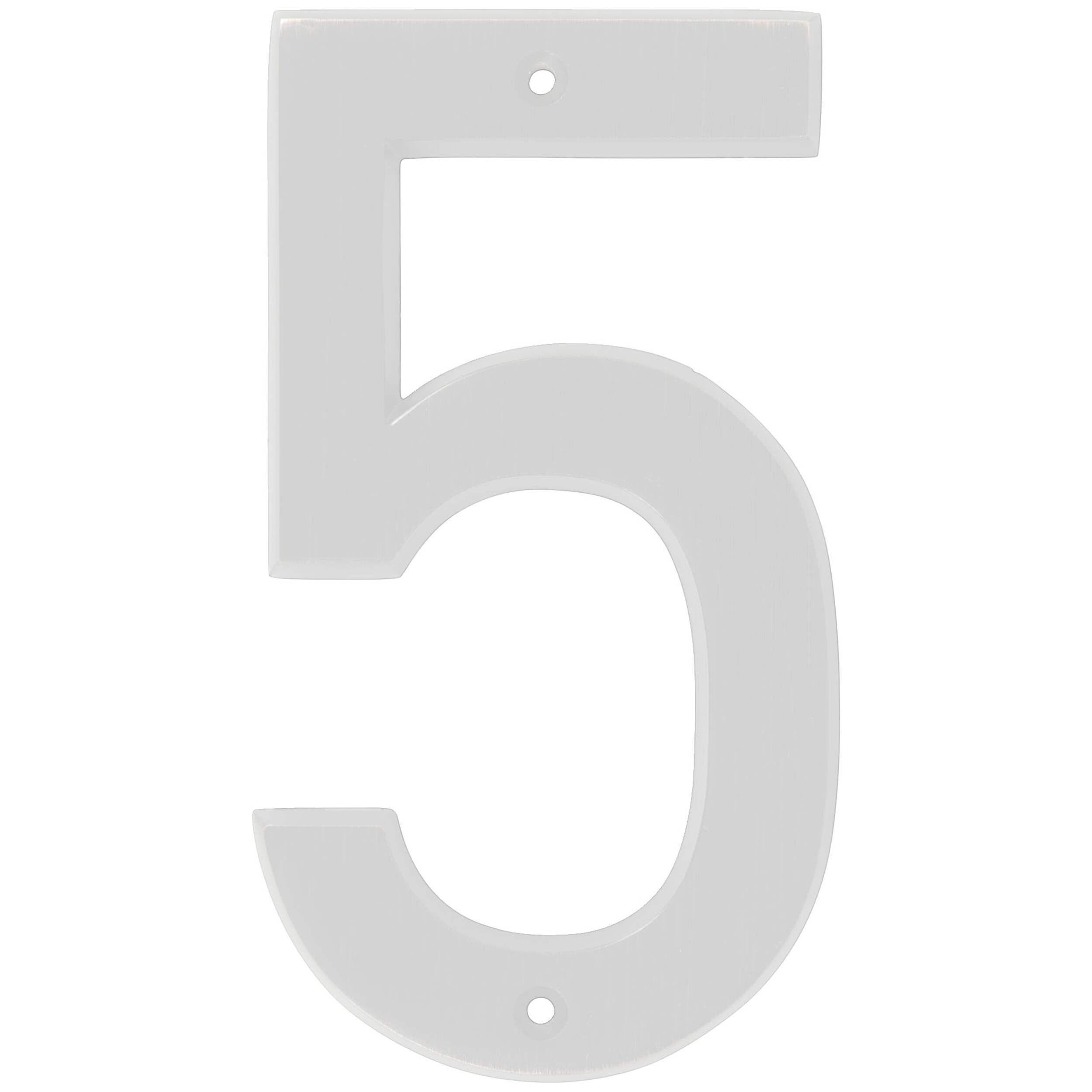 Hillman White Metal House Number, Bold Font, Number 5, 6-in Front_Flat