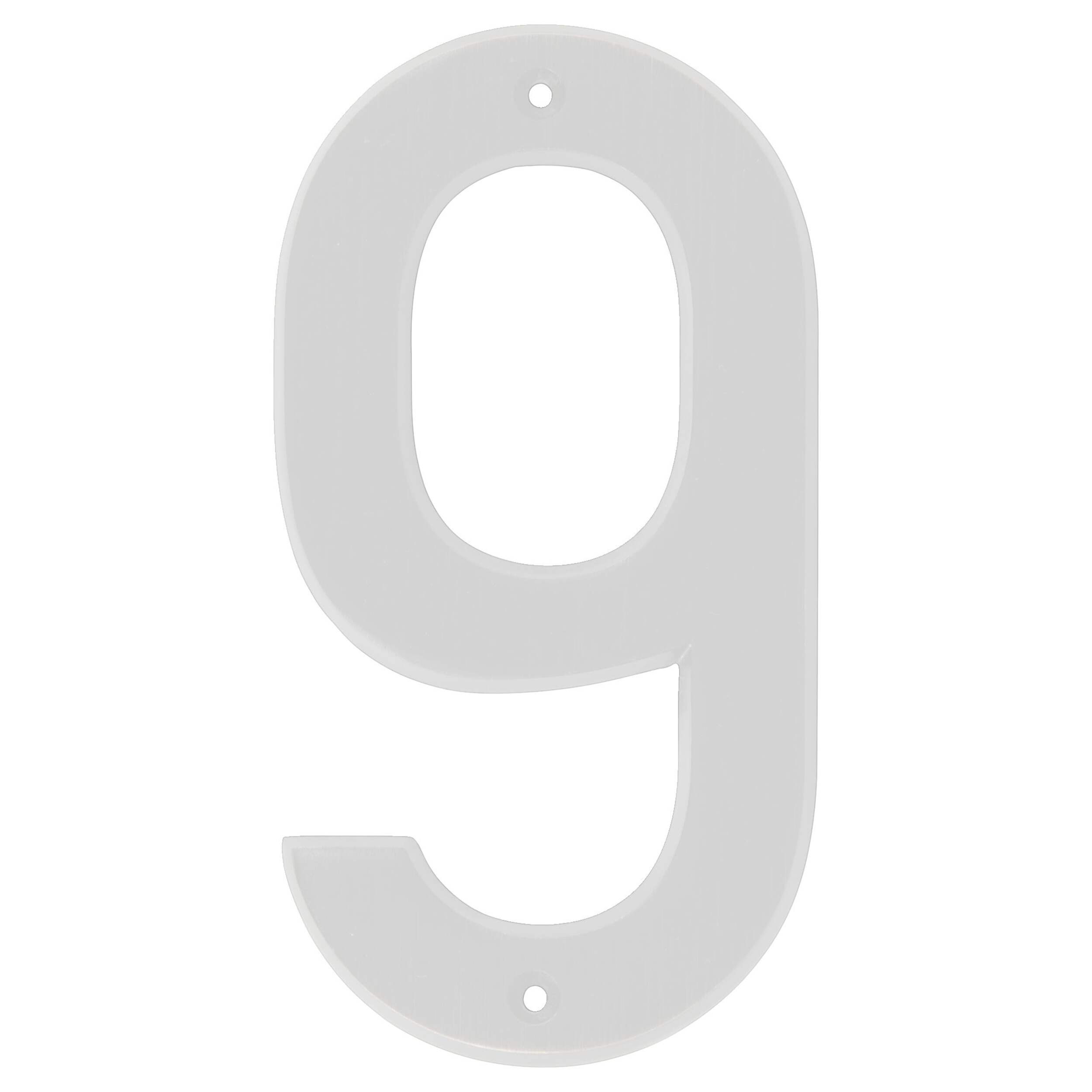 Hillman White Metal House Number, Bold Font, Number 9, 6-in Front_Flat