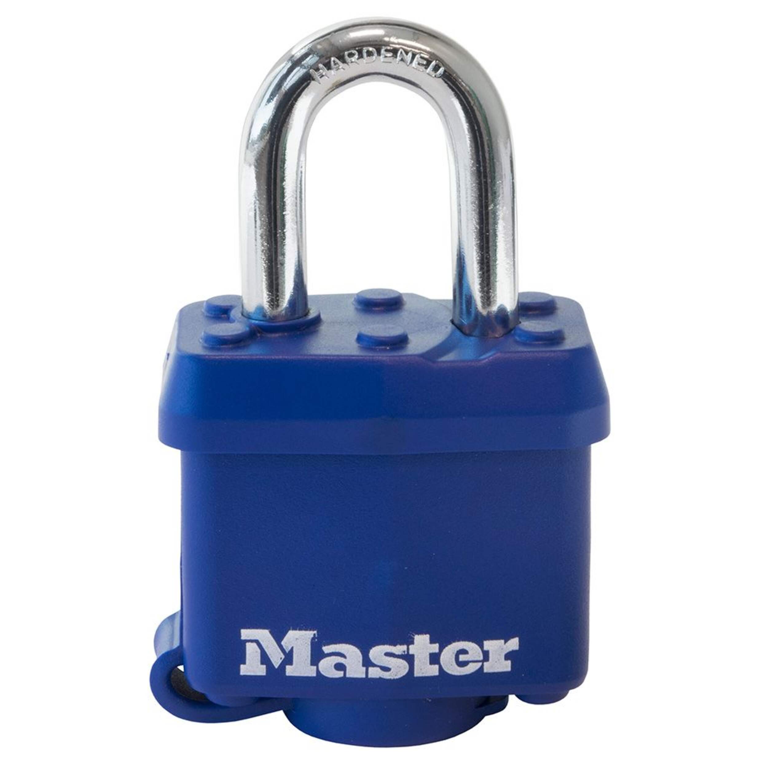 Master Lock 40mm-Wide Covered Laminated Steel Keyed Padlock with 27mm Shackle, Blue Front_Flat