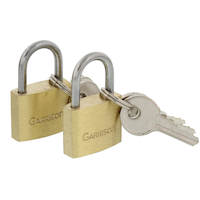 Garrison 19mm-Wide Keyed Padlock, Brass, 2-pk Front_Angled_Right