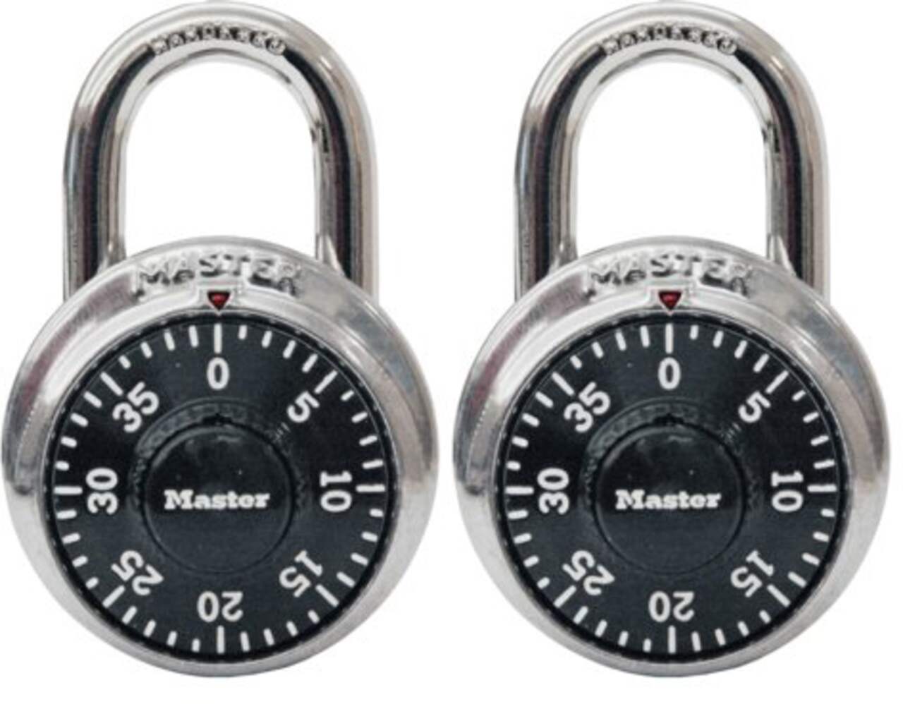 Cadenas à combinaison numérique à 3 chiffres préréglé Master Lock, 48 mm de  largeur, argent, paq. 2