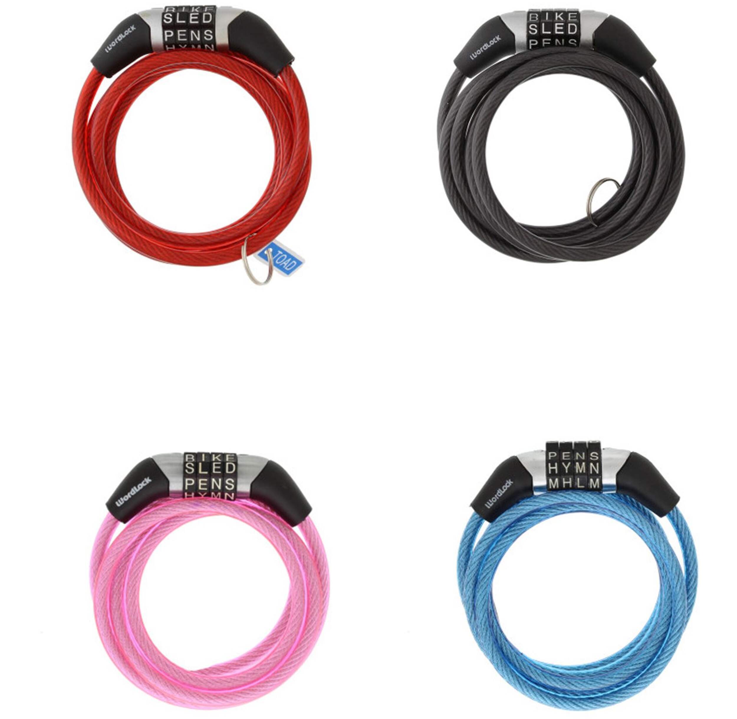 Wordlock 6mm-Wide Resettable-Combination 4-Dial Mini Cable Lock, Assorted Colours Overhead_Flat