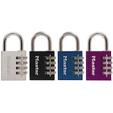 Master Lock 40mm-Wide Resettable Text-Combination 4-Dial Padlock, Silver Front_Flat
