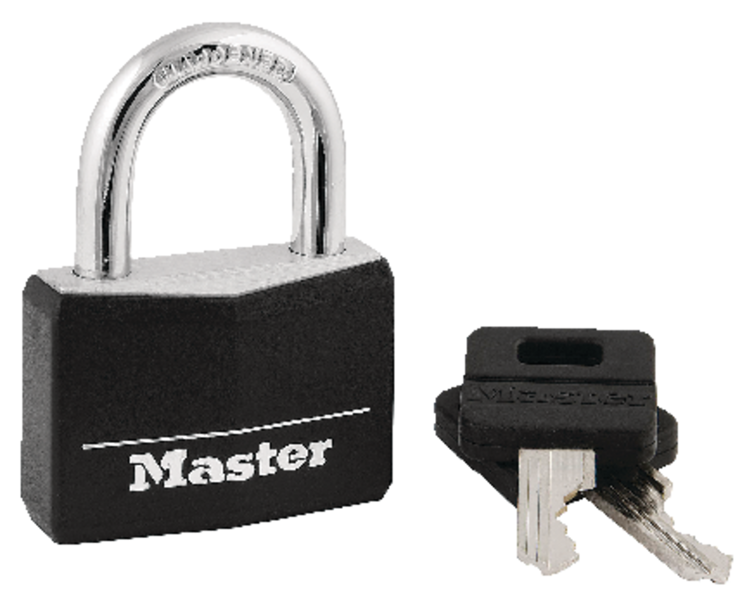 Master Lock Vinyl-Covered Solid Body Keyed Padlock, Black Composite_or_Mixed
