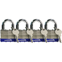 Garrison 40mm-Wide Laminated Steel Keyed Padlocks, Silver, 4-pk