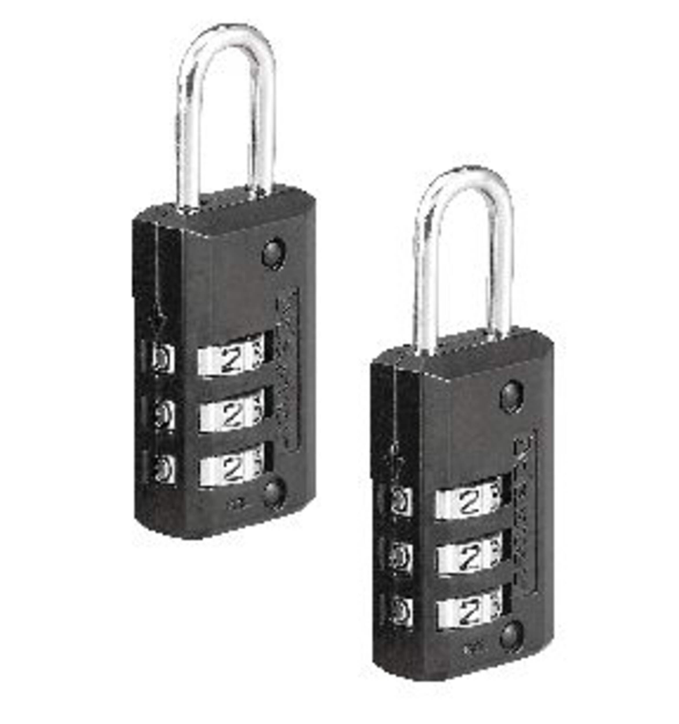 Master Lock 20mm-Wide Resettable Numeric-Combination 3-Dial Padlocks, Black, 2-pk Front_Angled_Right