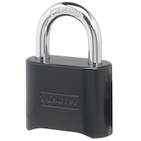 Master Lock 51mm-Wide Resettable Numeric-Combination 4-Dial Solid Body Padlock with 25mm Shackles, Black Front_Three_Fourths_Angled_Left