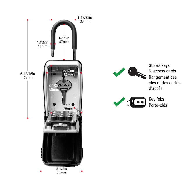 Master Lock 79mmWide Resettable Combination Portable Push Button