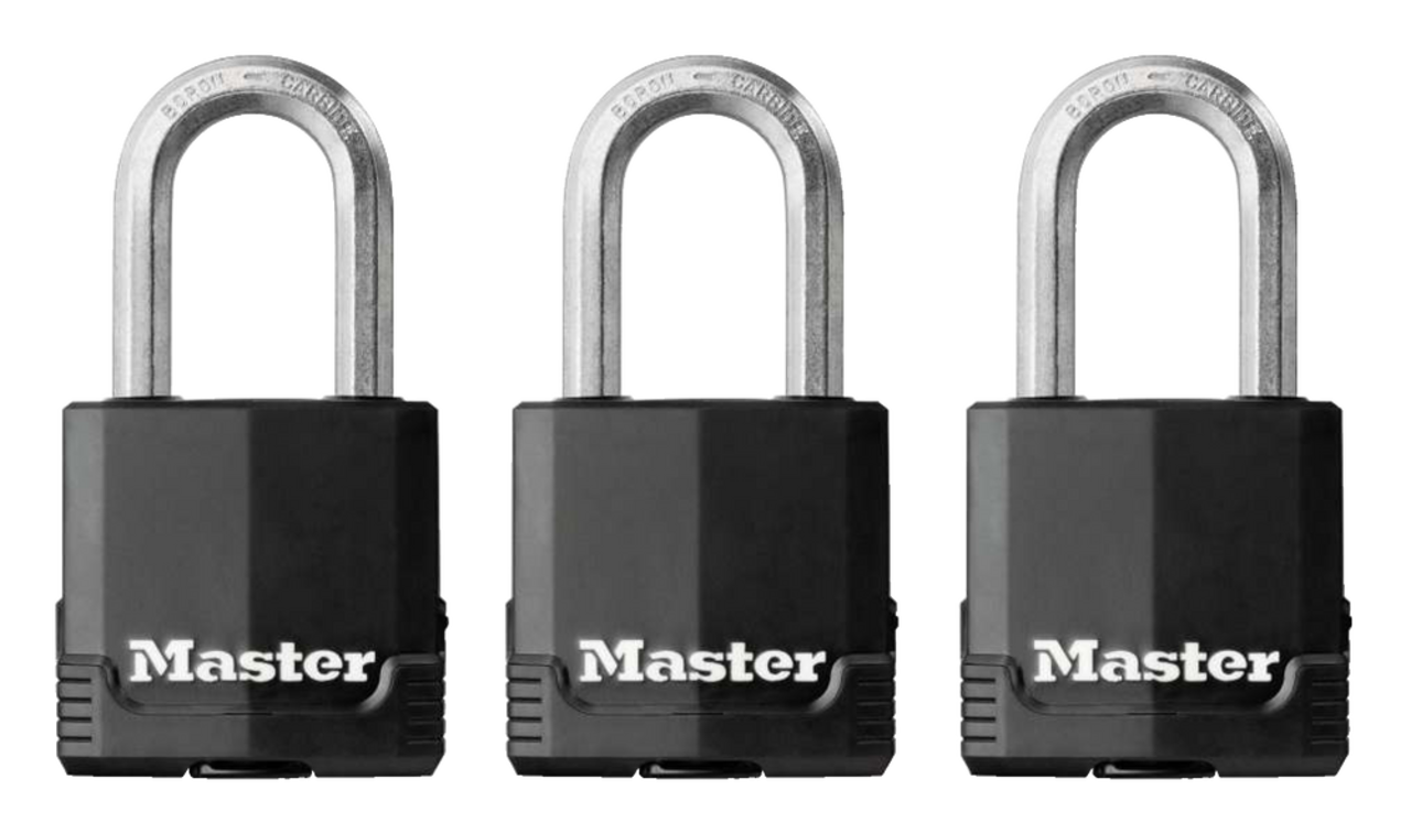 Cadenas à clé en acier Magnum laminé Master Lock, largeur de 48 mm, avec  arceau de 51 mm, noir, paq. 3