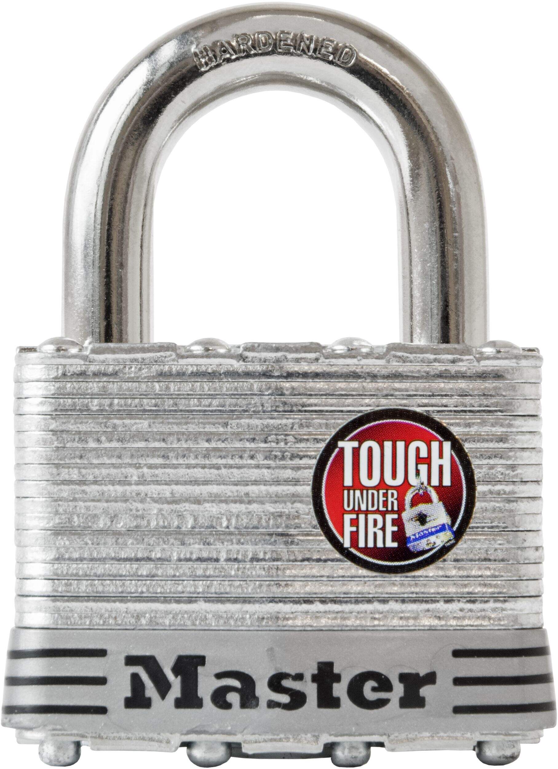 Master Lock 51mm-Wide Laminated Steel Keyed Padlock with 25mm Shackles, Silver Front_Flat
