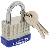 Garrison 30-mm Wide Laminated Steel Keyed Padlock, Brass Front_Angled_Right
