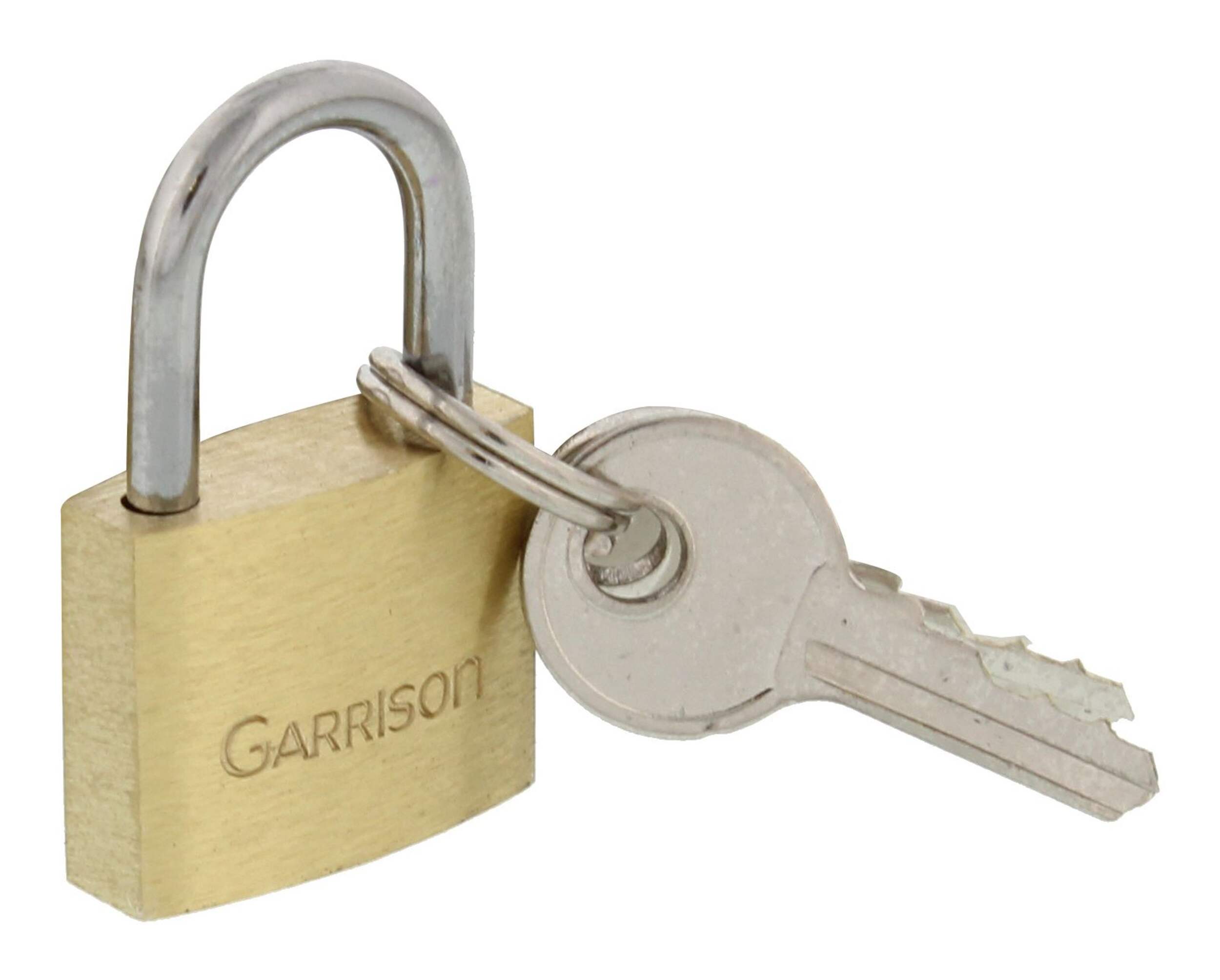 Garrison 30mm-Wide Keyed Padlock, Brass Front_Angled_Right