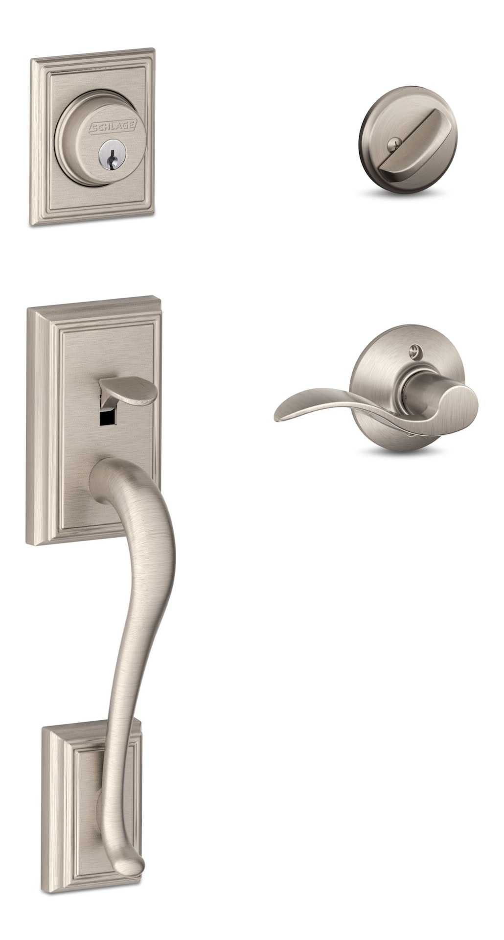 Schlage Addison Handleset with Accent Interior lever, Rated AAA